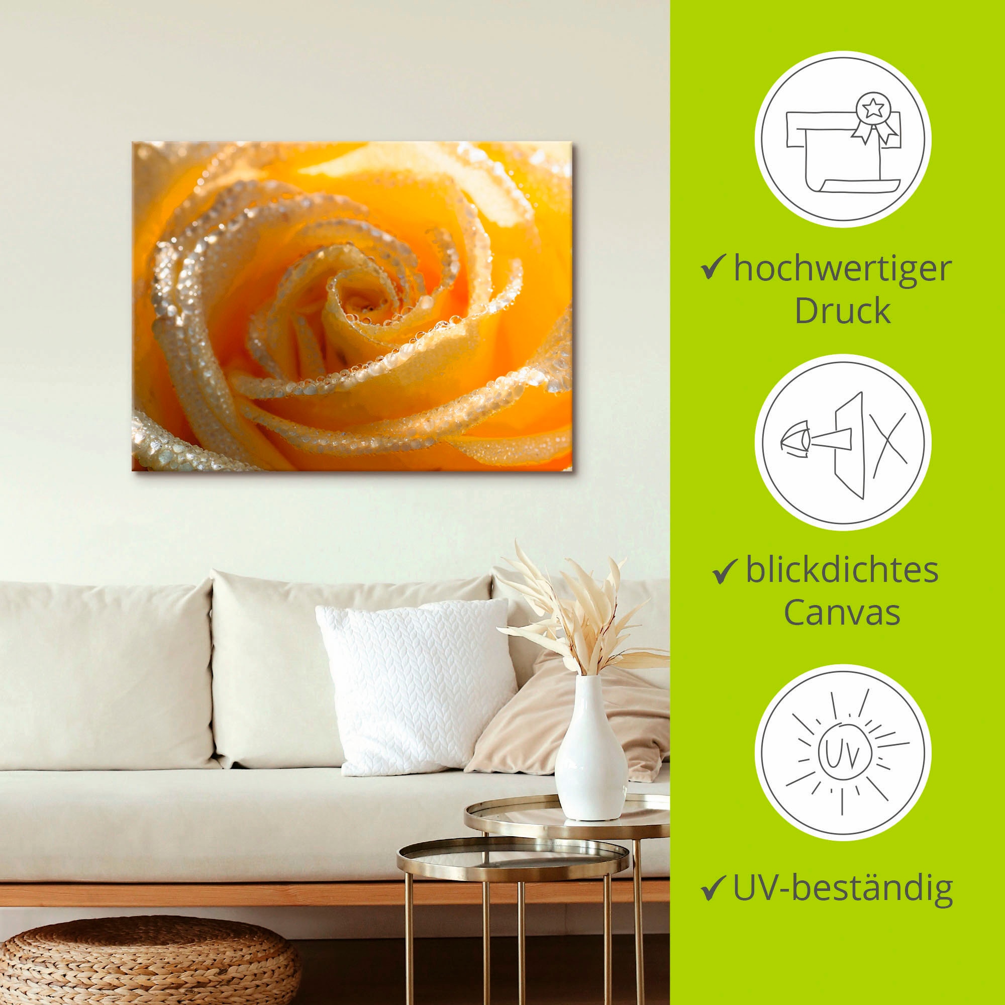 Artland Wandbild »Gelbe Rose Makro«, Blumen, (1 St.), als Leinwandbild, Wandaufkleber in verschied. Größen