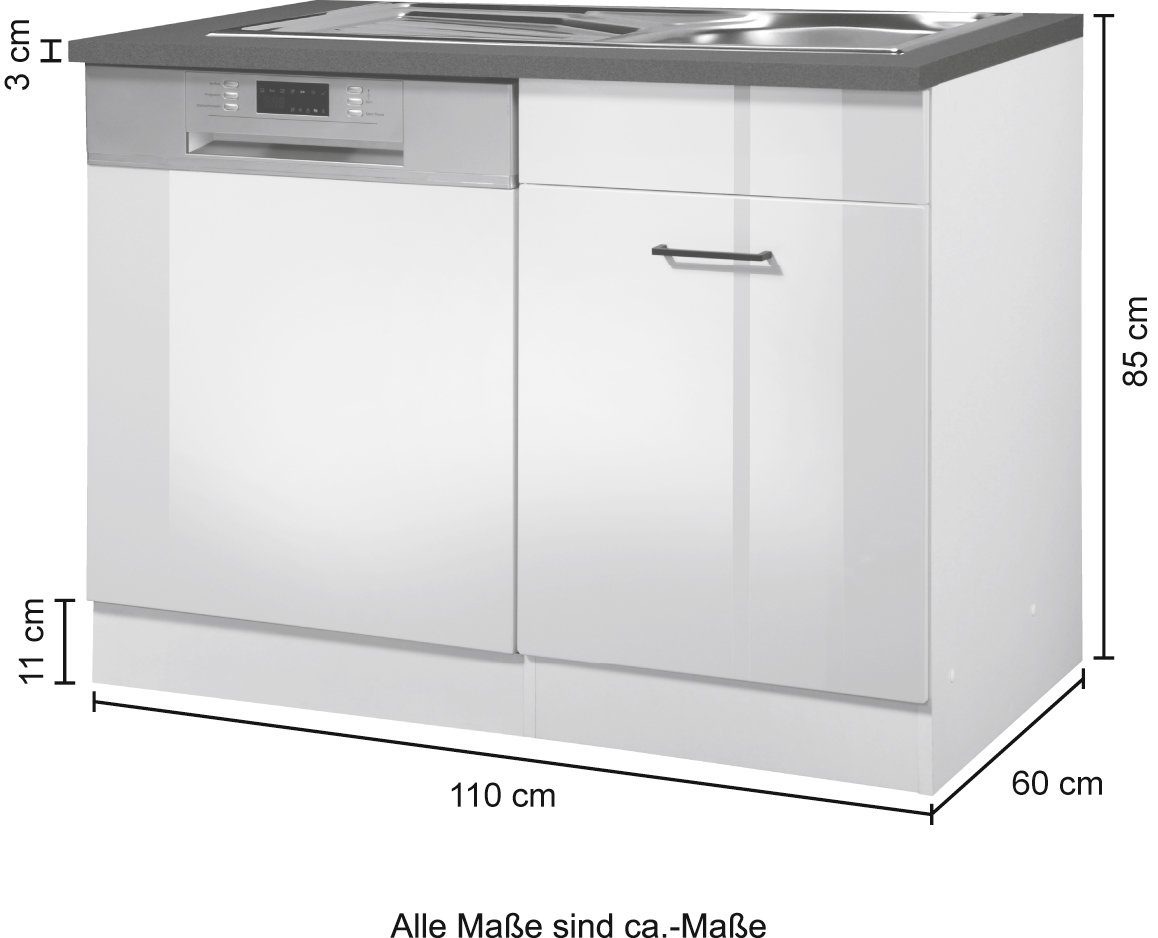 KOCHSTATION Spülenschrank »KS-Trier« Breite 110 cm, inkl. Möbelfront für Geschirrspüler