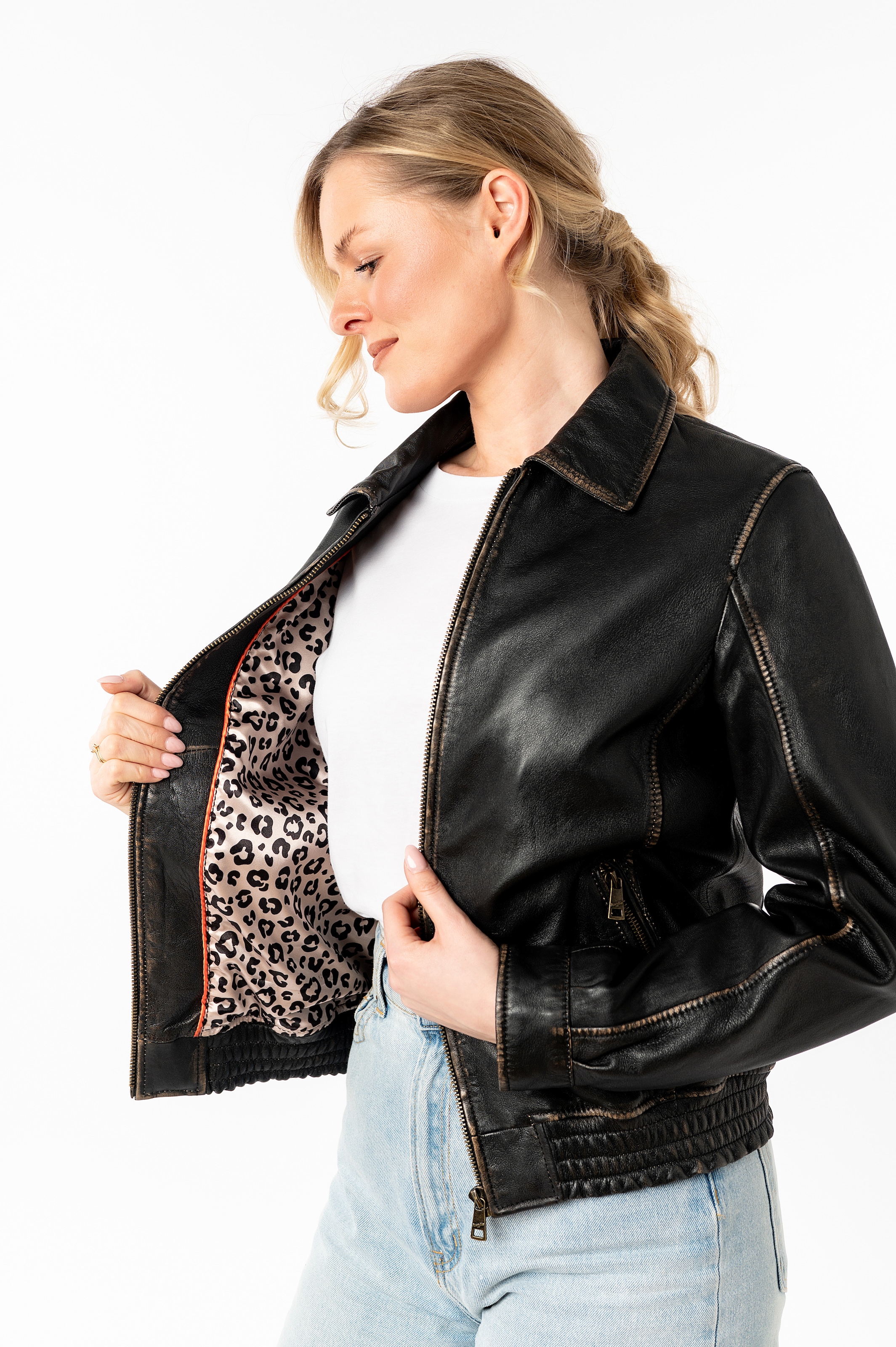Mauritius Lederjacke »MWBjanka«, mit elastischem Bund, Leo-Innenfutter