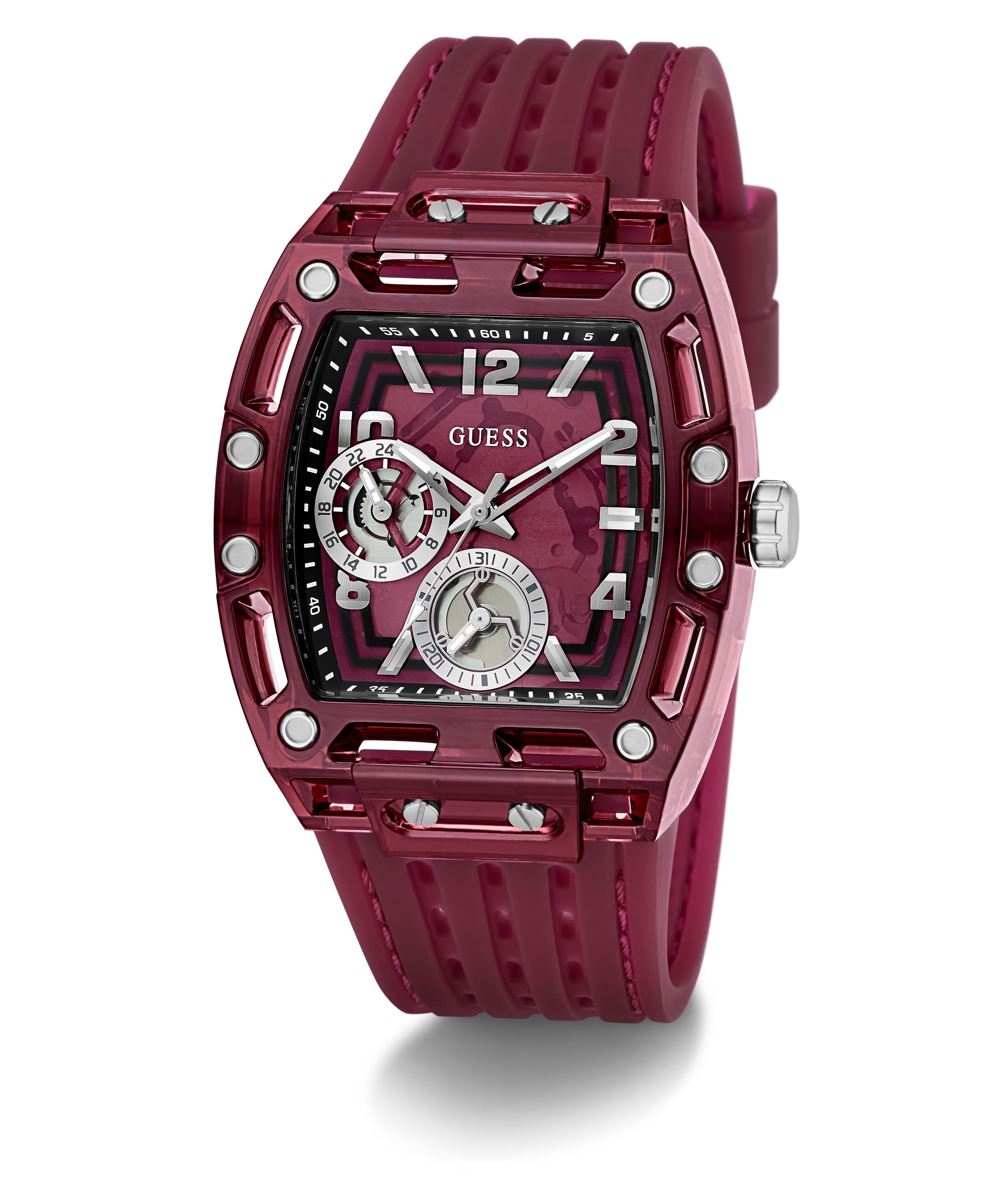 Guess Multifunktionsuhr »PHOENIX« Quarzuhr, Armbanduhr, Herrenuhr, Silikonarmband, analog, Wochentag