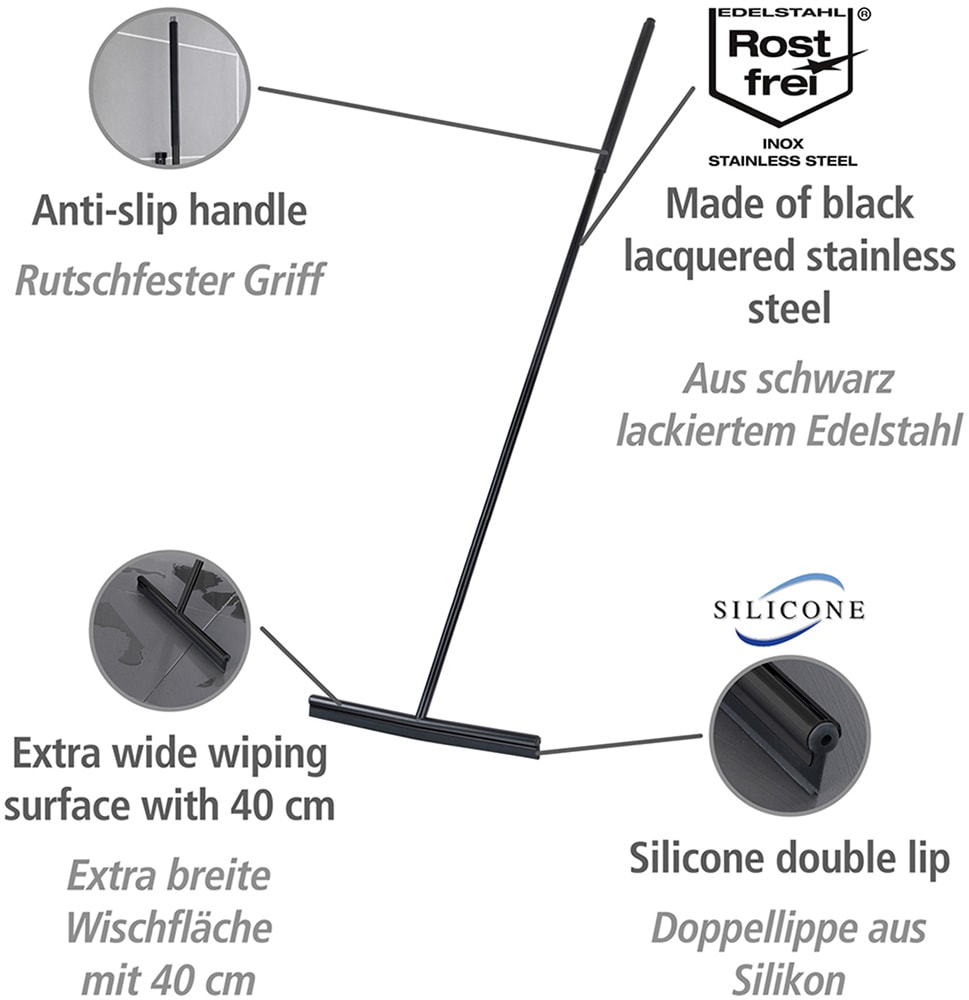 WENKO Wasserabzieher »Modell Rosole«, Boden- und Fensterwischer mit Wandhalter, Edelstahl, 40 cm Wischbreite