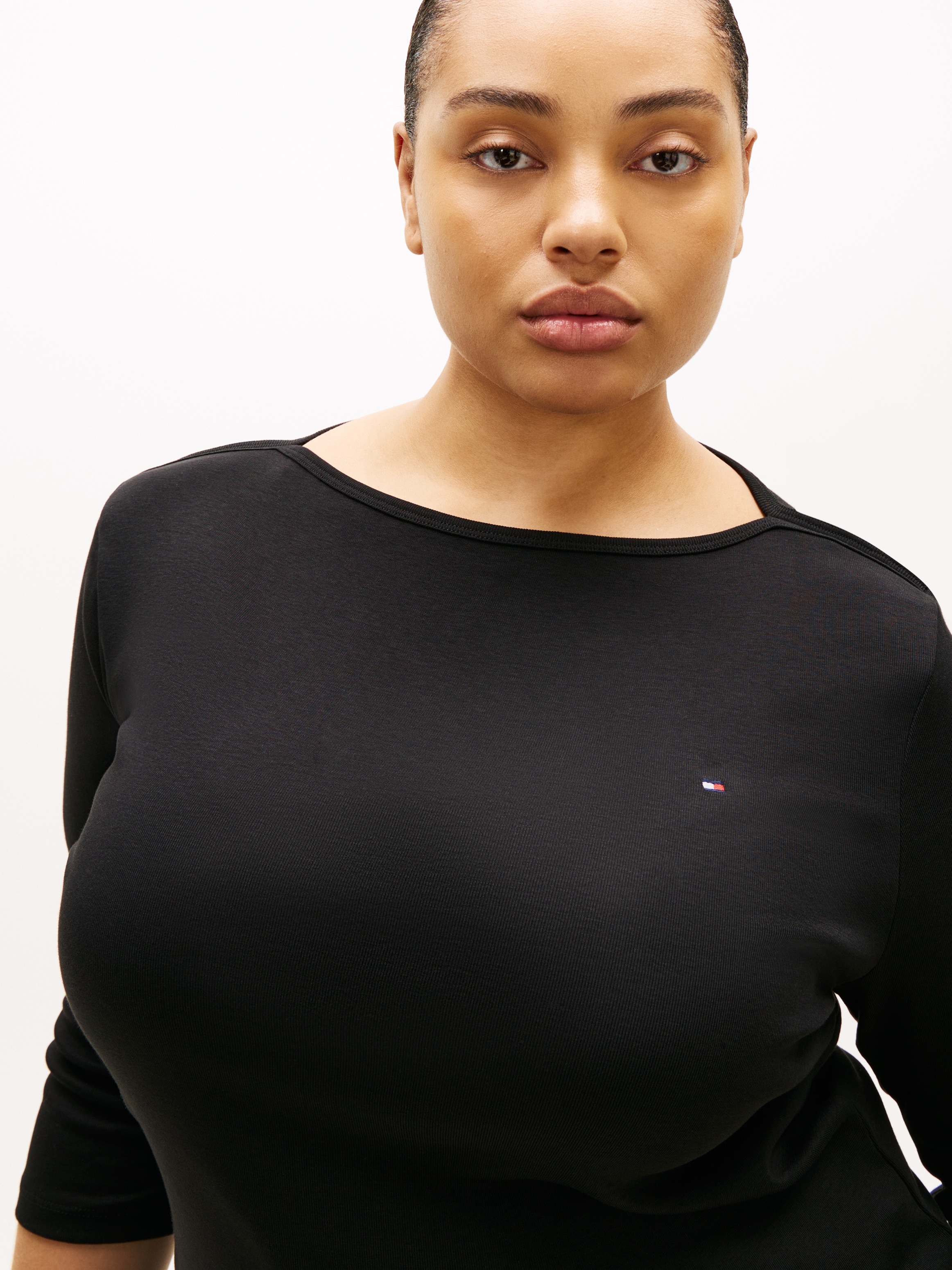 Tommy Hilfiger Curve T-Shirt »CRV SLIM CODY BOAT-NK 3/4SLV« in Großen Größen, 3/4 Ärmel, Logostickerei