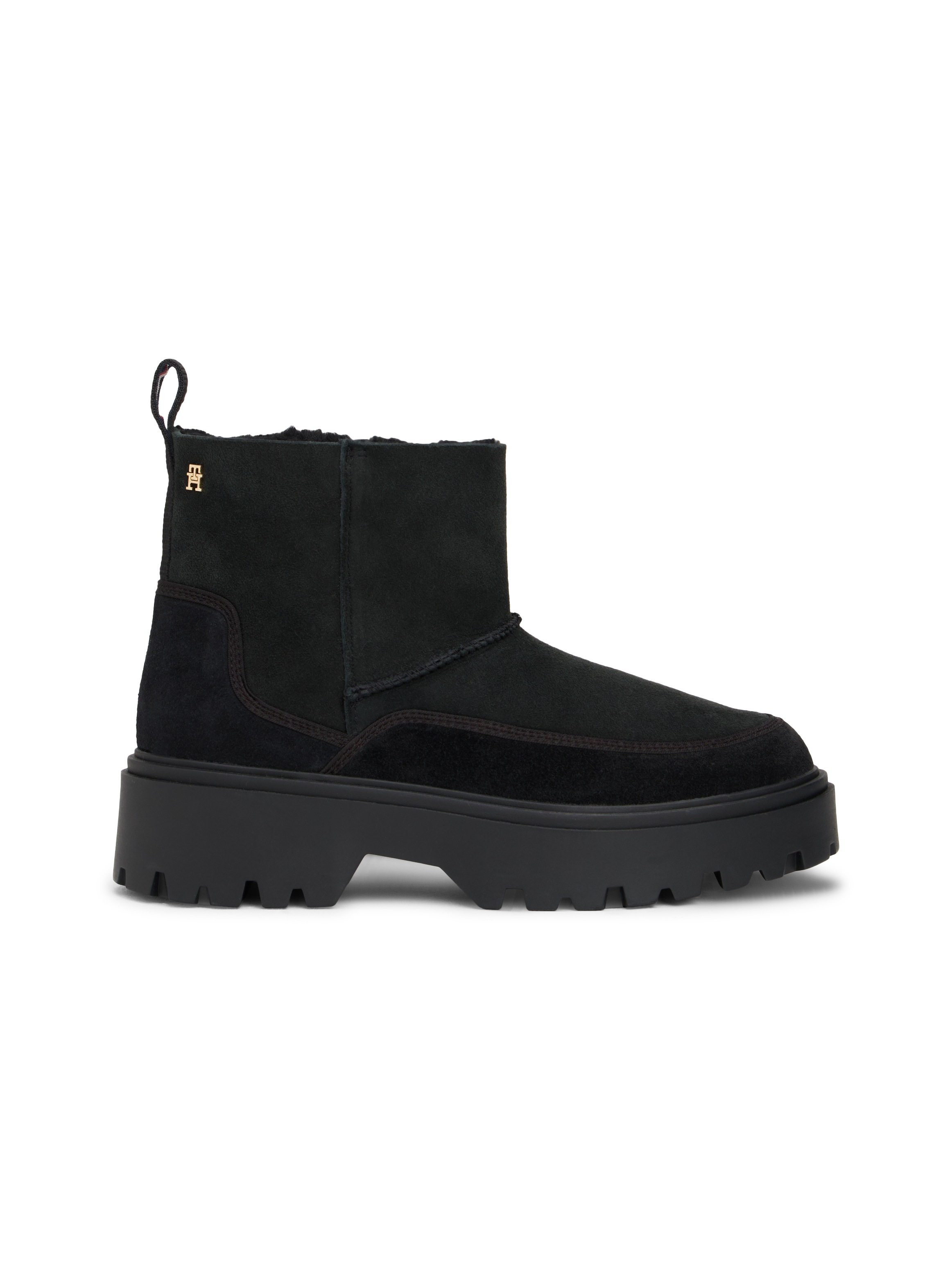 Tommy Hilfiger Winterboots »REAL SHEARLING PULLON SNOWBOOT«  Plateau, Schlupfboots mit abgesteppter Ziernaht
