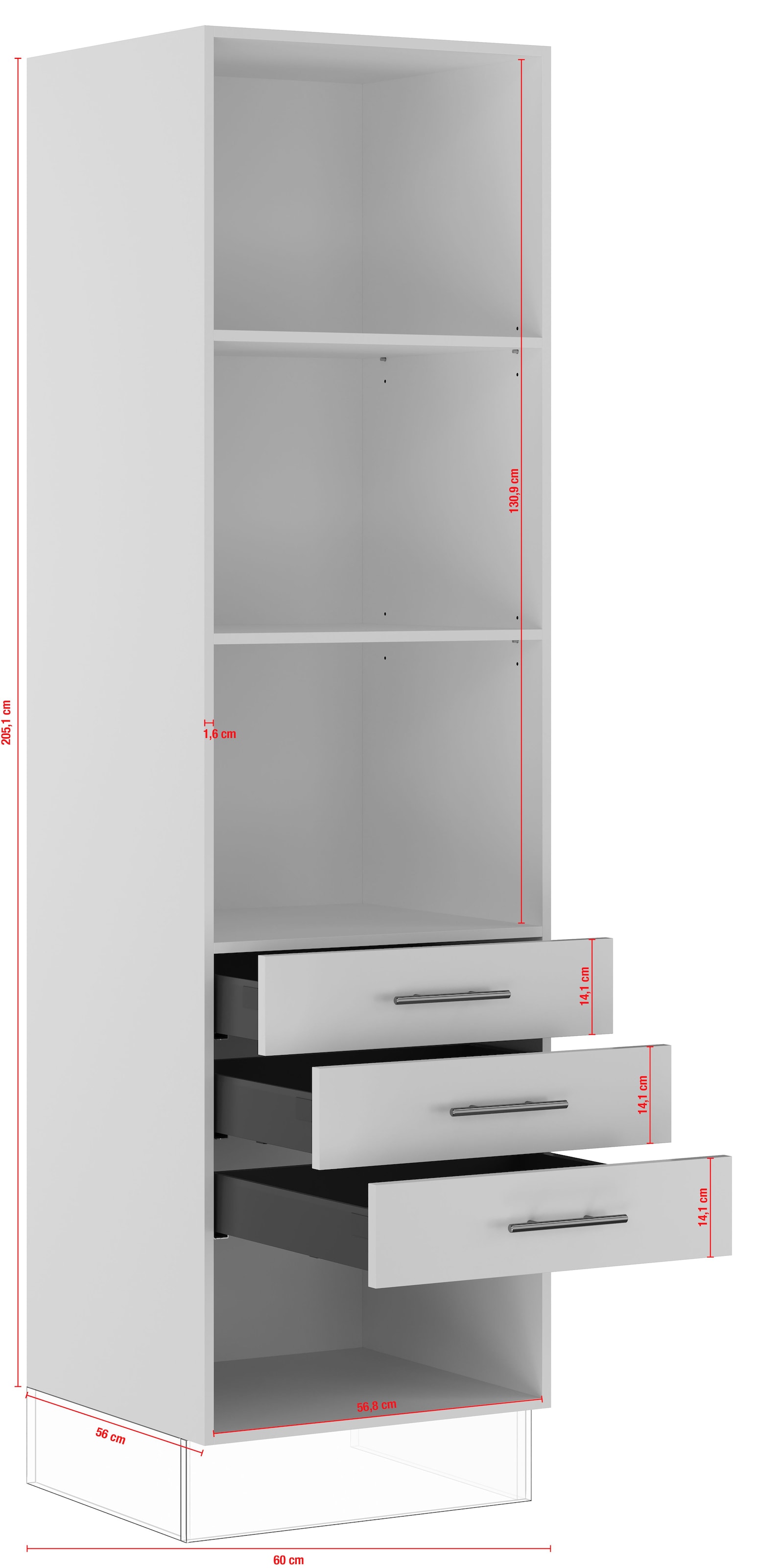 IMPULS KÜCHEN Seitenschrank »"Prag", Breite/Höhe: 60/205,1 cm, mit Soft-Close«, vormontiert, mit Schubkästen, mit verstellbaren Fachböden