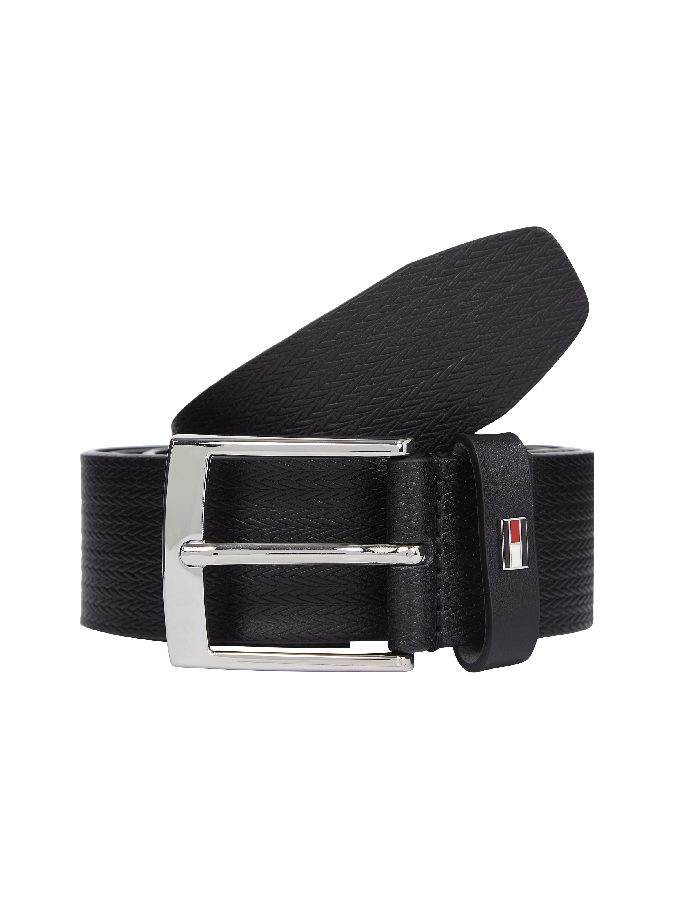 Tommy Hilfiger Ledergürtel »ADAN HERRINGBONE 3.5«, Einfachdornschließe, Metallpatch