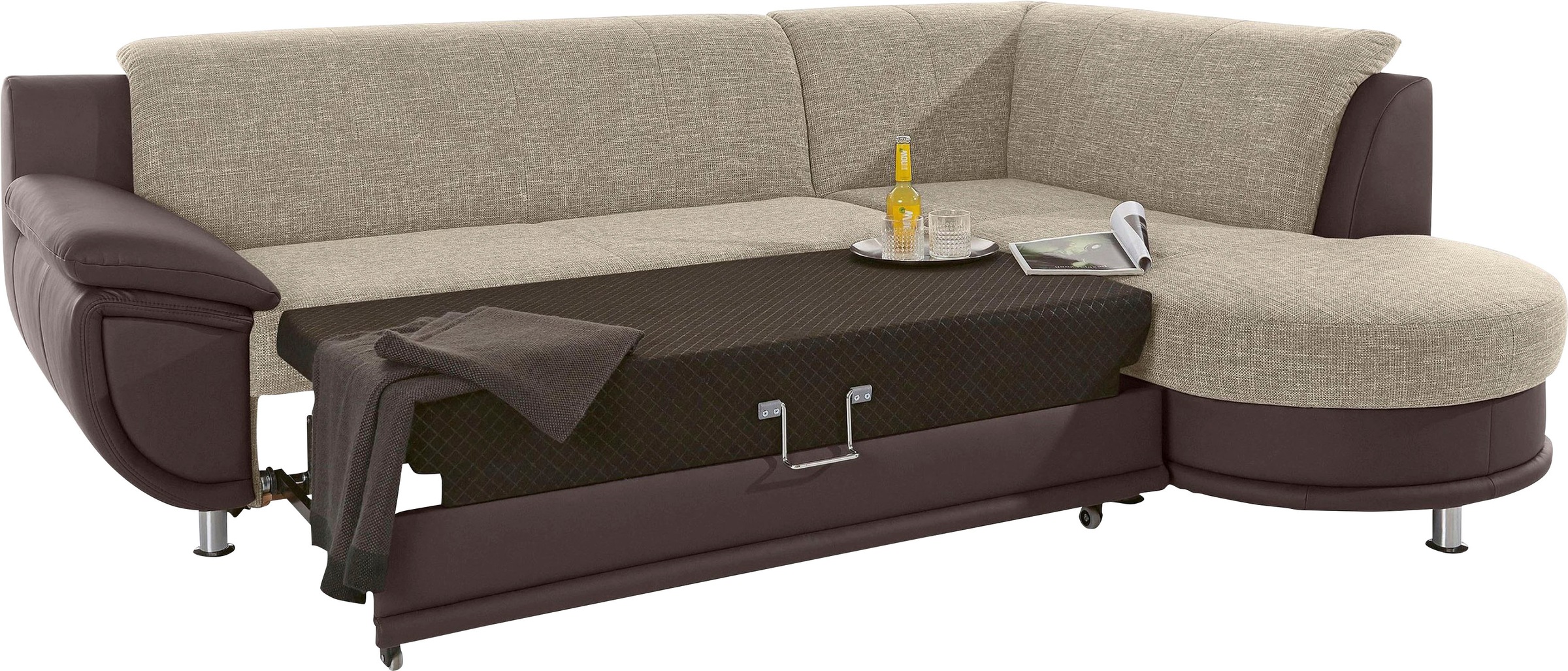 TRENDMANUFAKTUR Ecksofa »Rondo 3, zeitlos und bequem, Materialmix, breite Armlehnen, L-Form«, wahlweise mit Federkern für mehr Komfort, wahlweise mit Bettfunktion