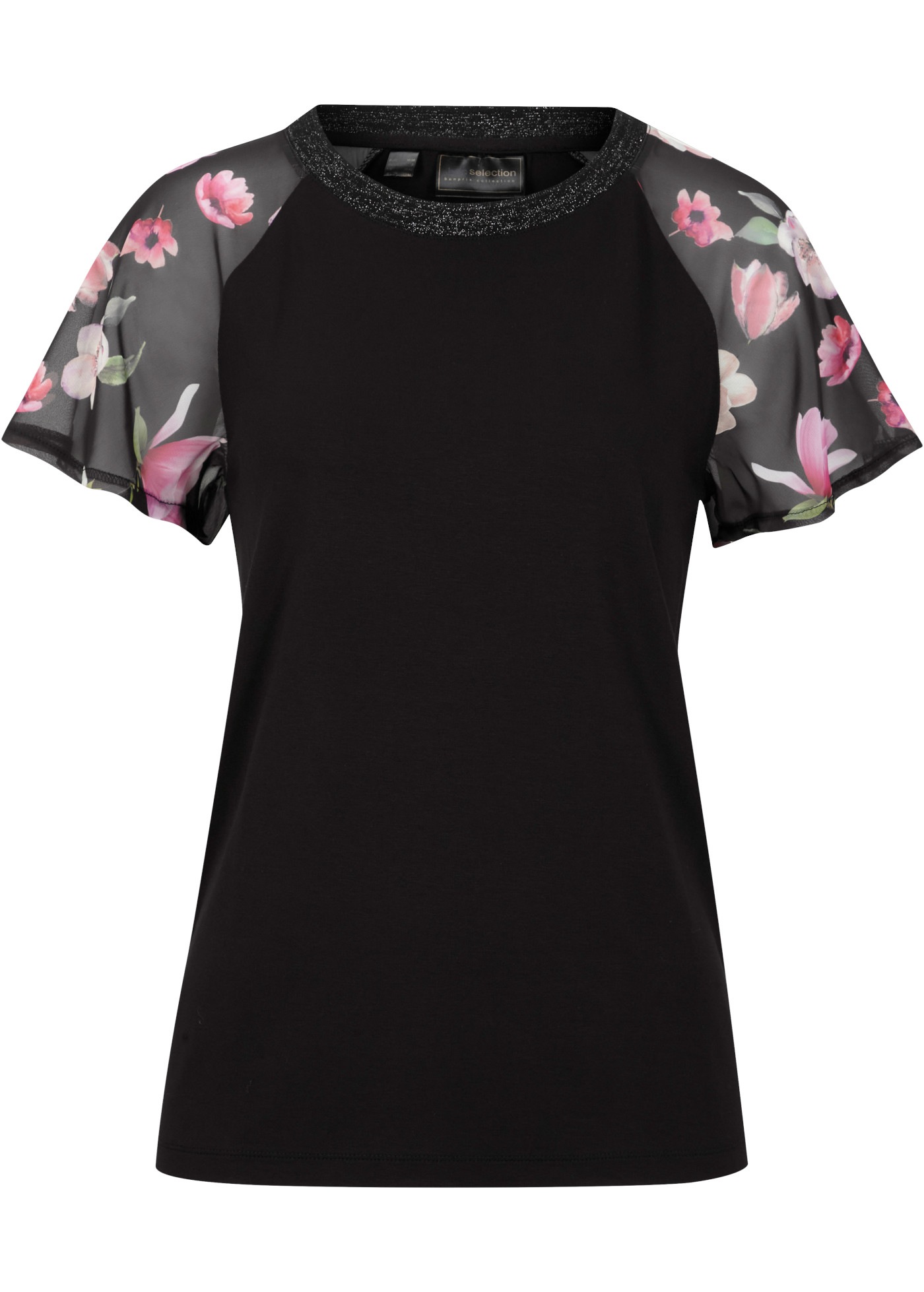 bonprix T-Shirt bequeme Passform, Kurzarm-Design, mit Chiffonärmeln