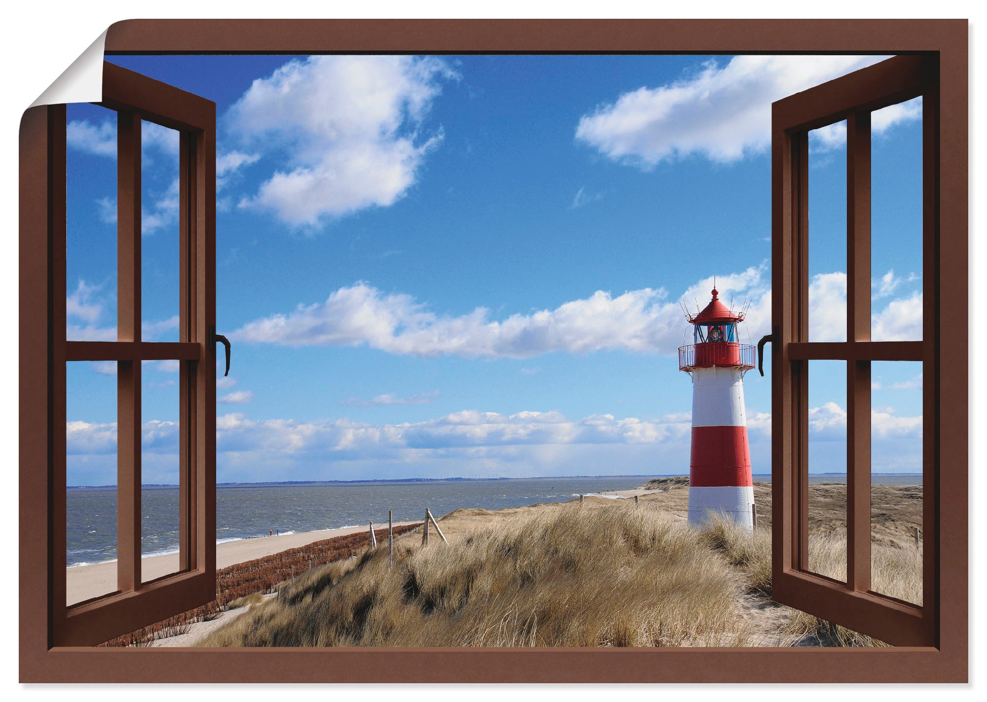 Artland Wandbild »Fensterblick - Leuchtturm Sylt«, Fensterblick, (1 St.), in vielen Größen & Produktarten -Leinwandbild, Poster, Wandaufkleber / Wandtattoo auch für Badezimmer geeignet
