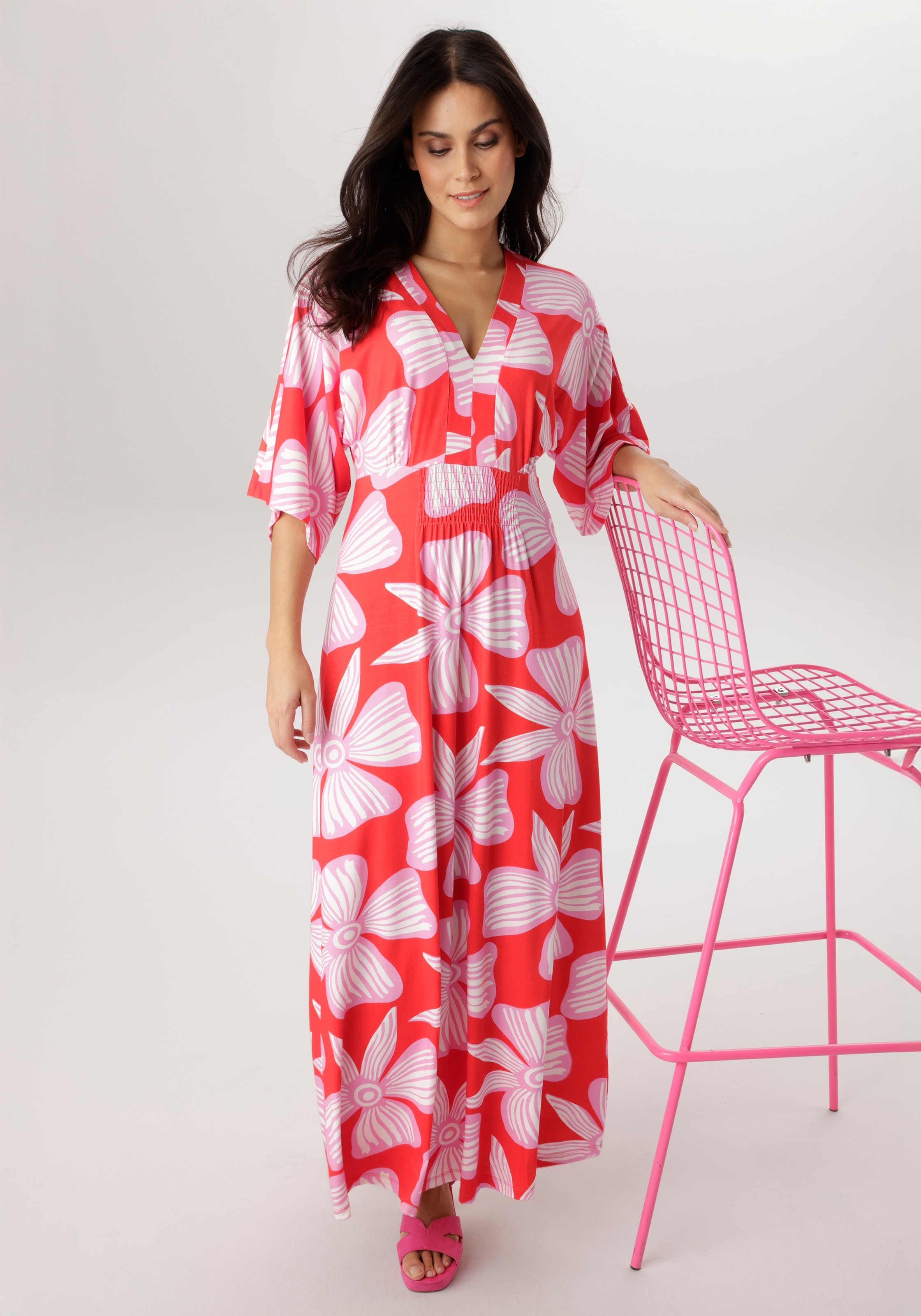 Aniston SELECTED Maxikleid mit weiten, 3/4-langen Ärmeln - NEUE KOLLEKTION