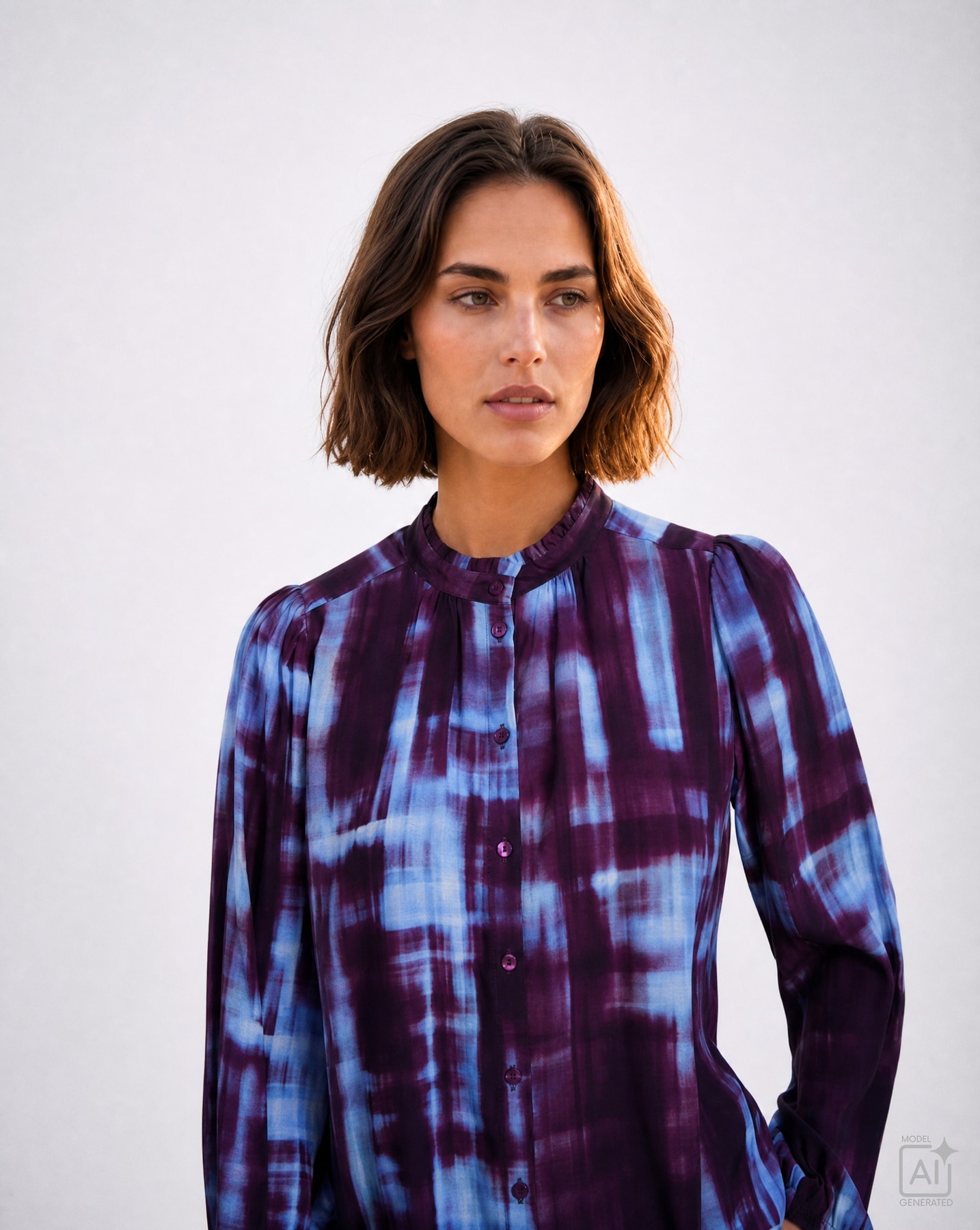 Smith & Soul Langarmbluse mit kurzem Stehkragen, Allover-Print