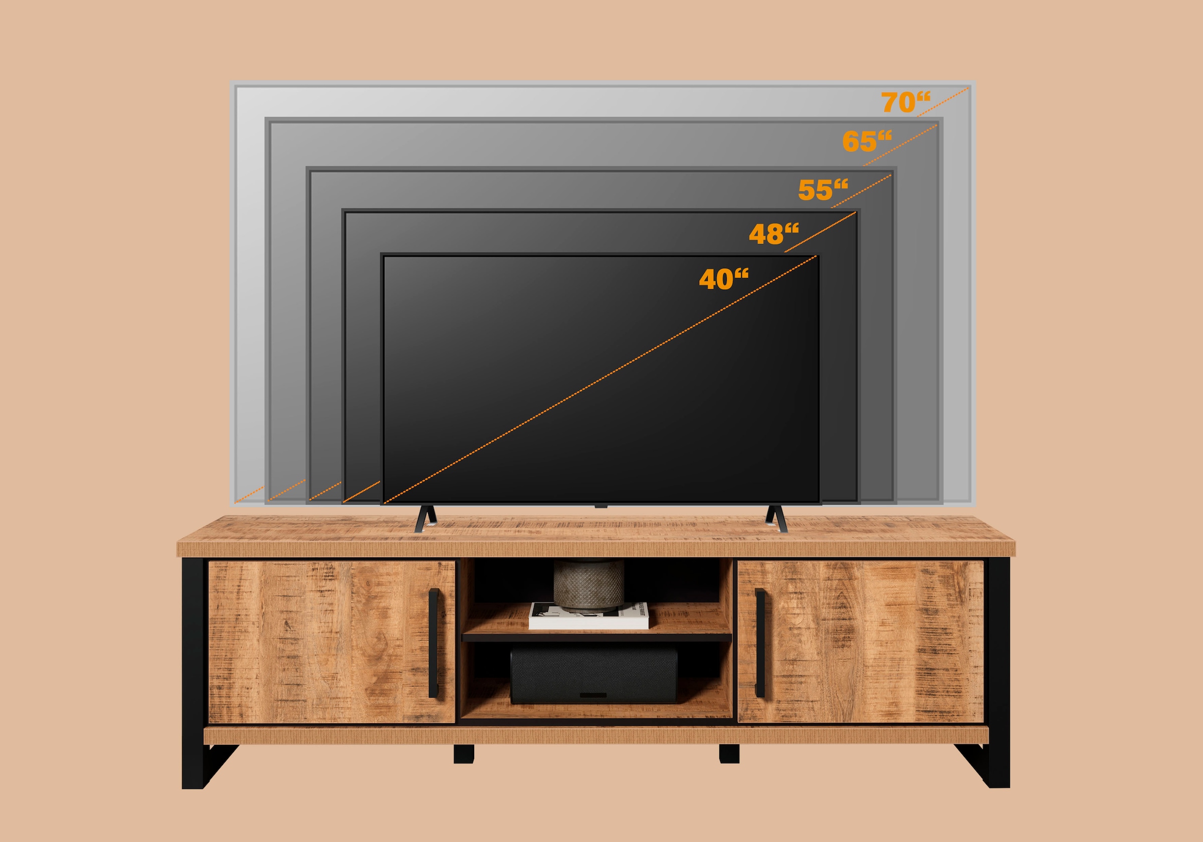 Home affaire Lowboard »Elda« 1 Stk. tlg. TV Lowboard mit 2 Türen und 2 offenen Fächern – (B/T/H) 166/45/50 cm