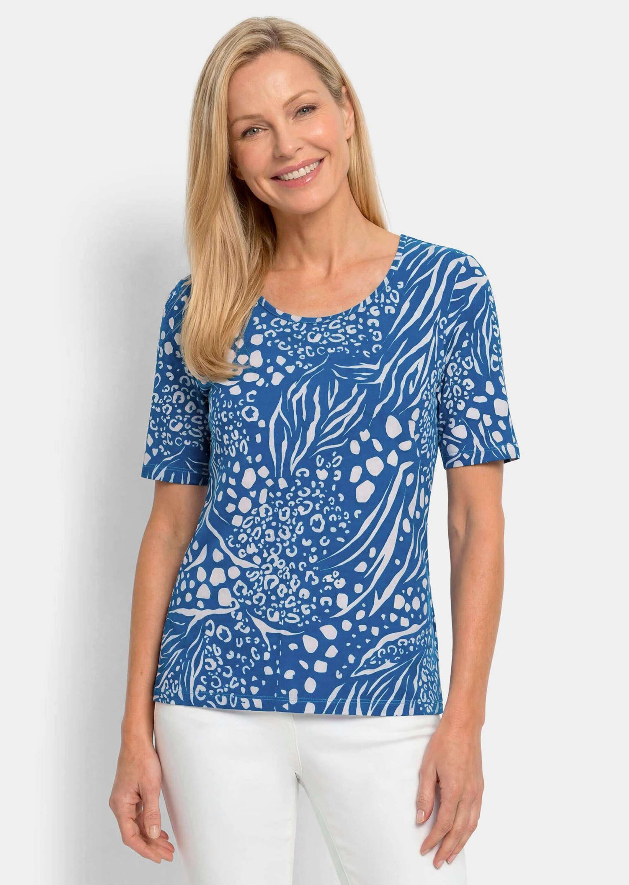 GOLDNER Kurzarmshirt »Kurzgröße Viskoseshirt in modischem Animal Print« stretchbequemer Viskosejersey