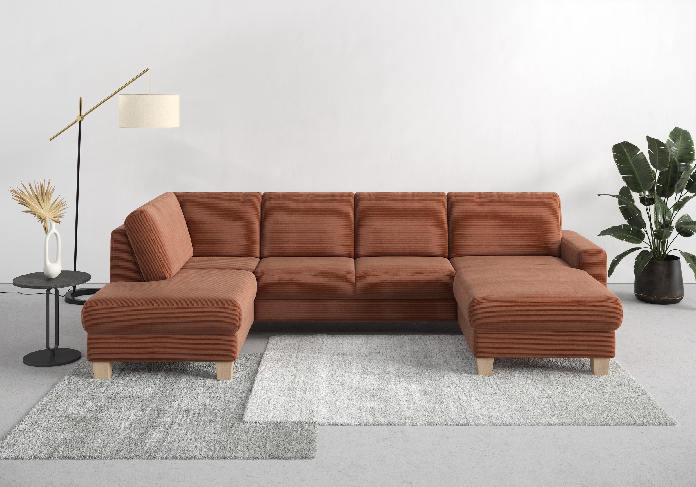 Home affaire Wohnlandschaft »Summer U-Form« mit oder ohne Bettfunktion und Bettkasten, Cord-Bezug