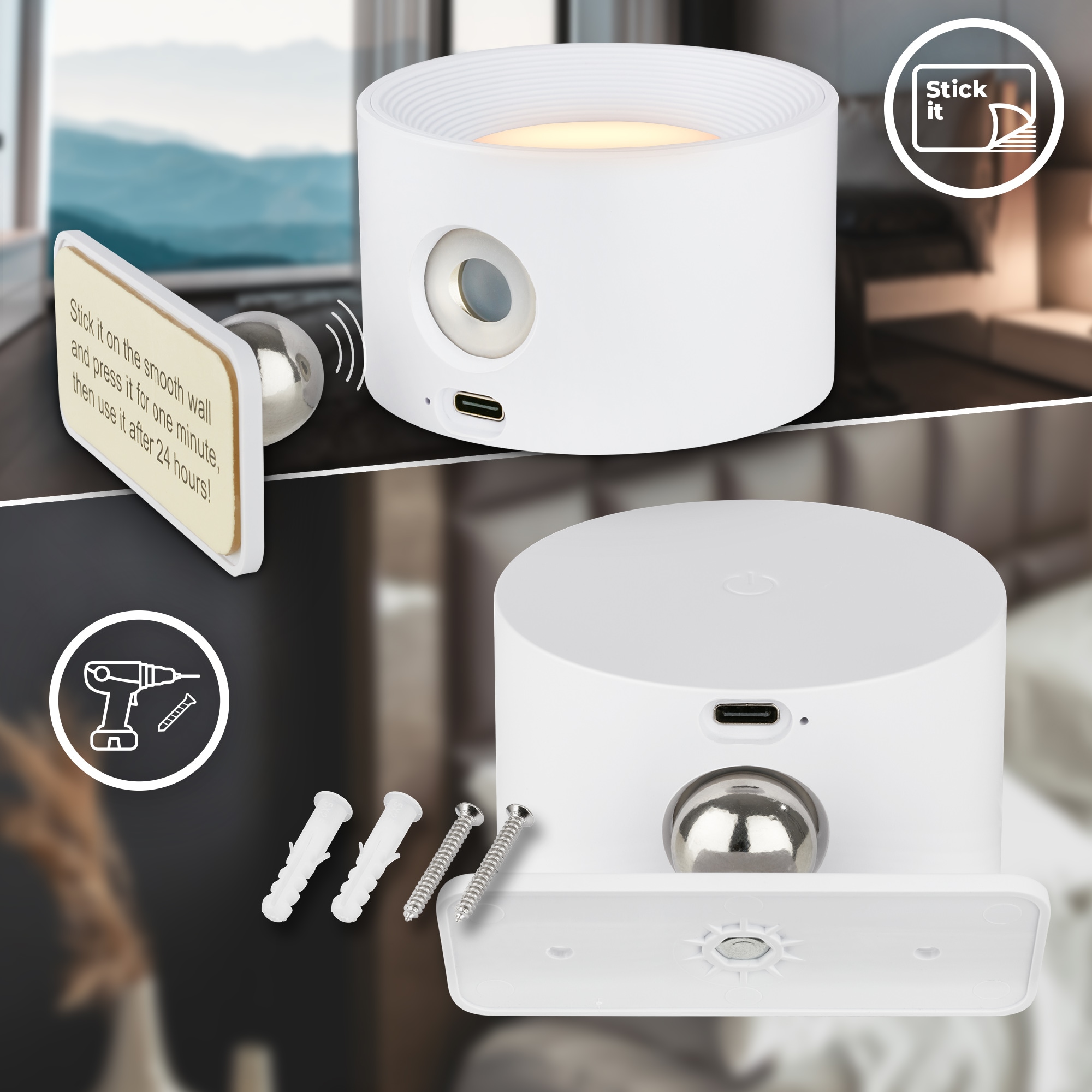 B.K.Licht LED Wandleuchte »BKL1596 Magnetische Akku Wandlampe, 3-Stufen Dimmer, mit USB-C« LED-Modul 1 Stk. Tageslichtweiß CCT-Funktion, 150Lm, 2W, 14h Leuchtdauer, 4,5 x 8 x 9,5 cm, Weiß