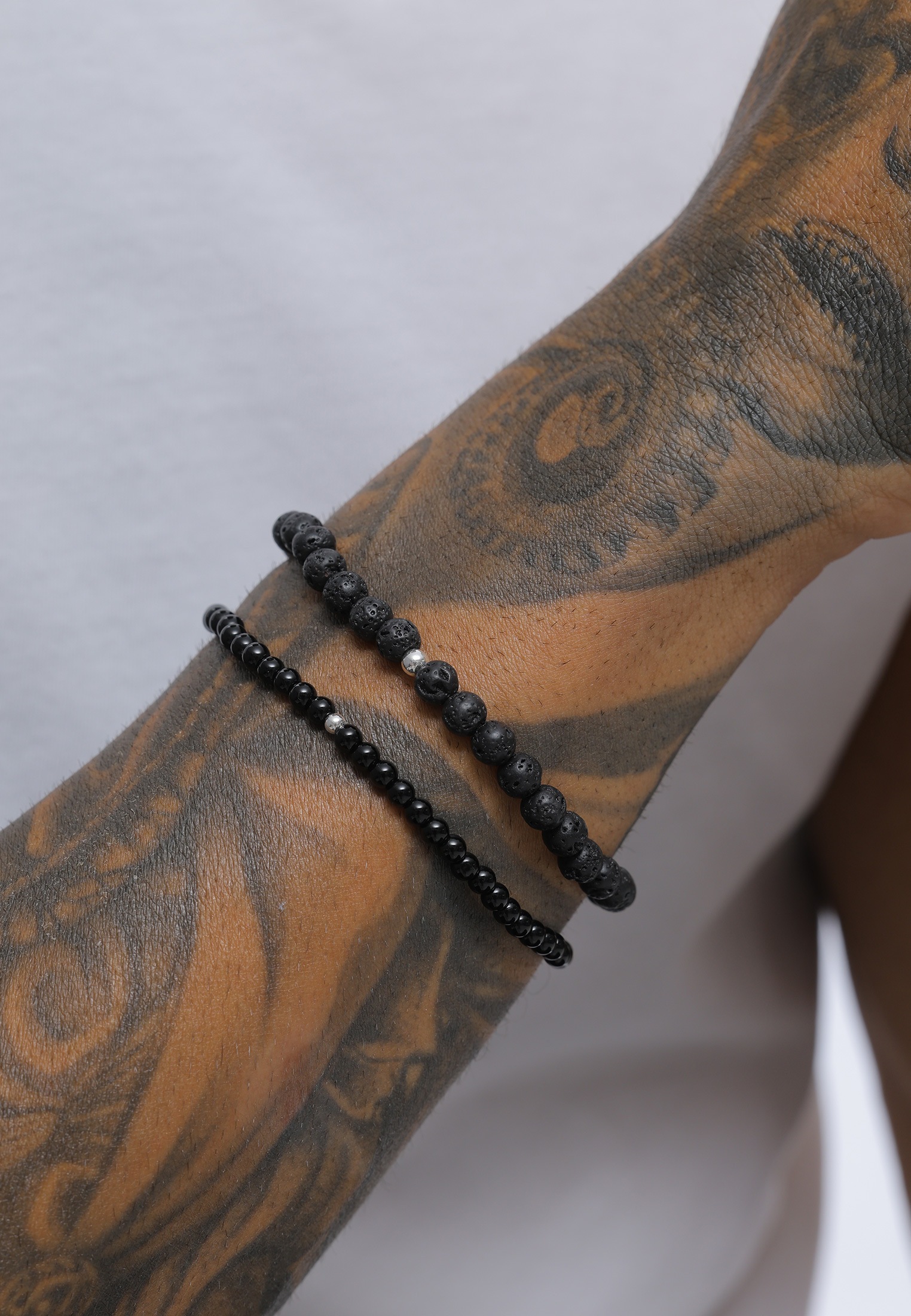Kuzzoi Armkette »Armband Lava Onyx Edelstein Perlen Set Bead aus 925 Silber«