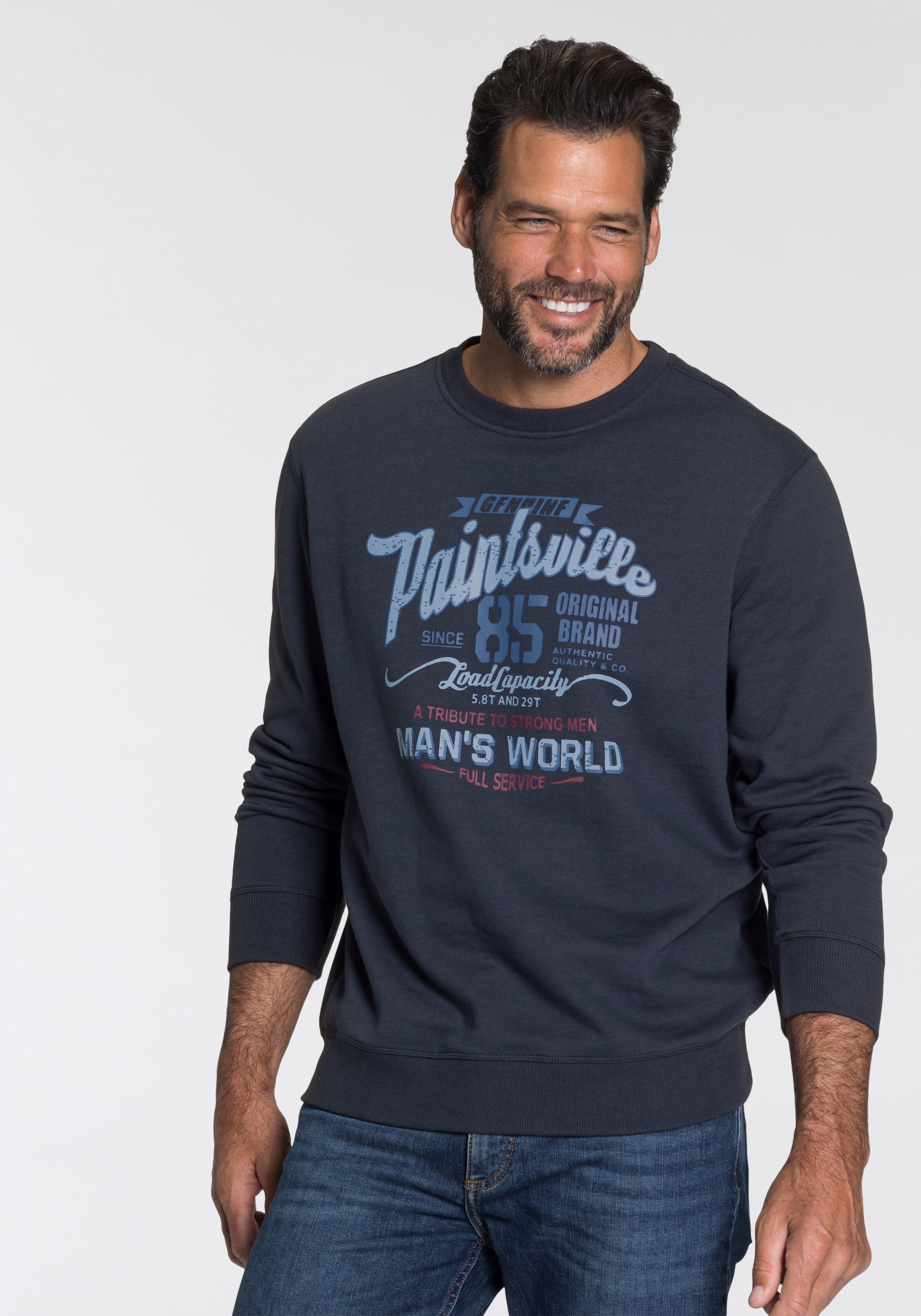 Man's World Sweatshirt, Langarm, lässiger Print, Rundhals, aus Baumwollmischung