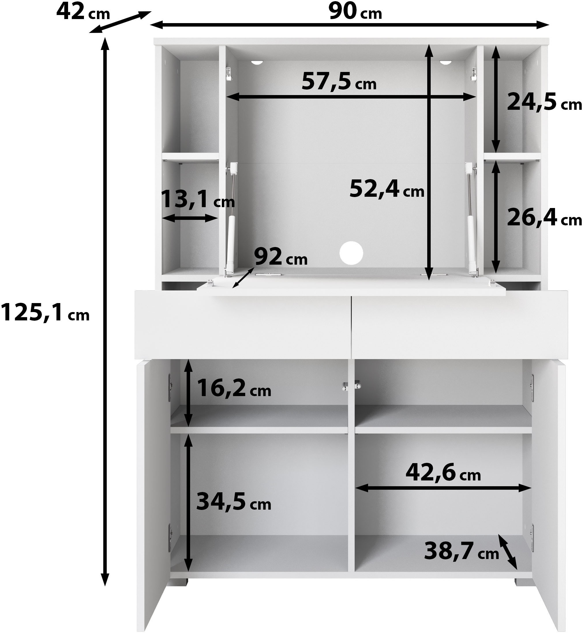 OTTO home Sekretär »Paris, Moderner PC-Schrank mit klappbarer Arbeitsfläche« 1 Stk. tlg. 2 Schubladen, Push-to-Open und verstellbare Einlegeböden, Breite 90 cm