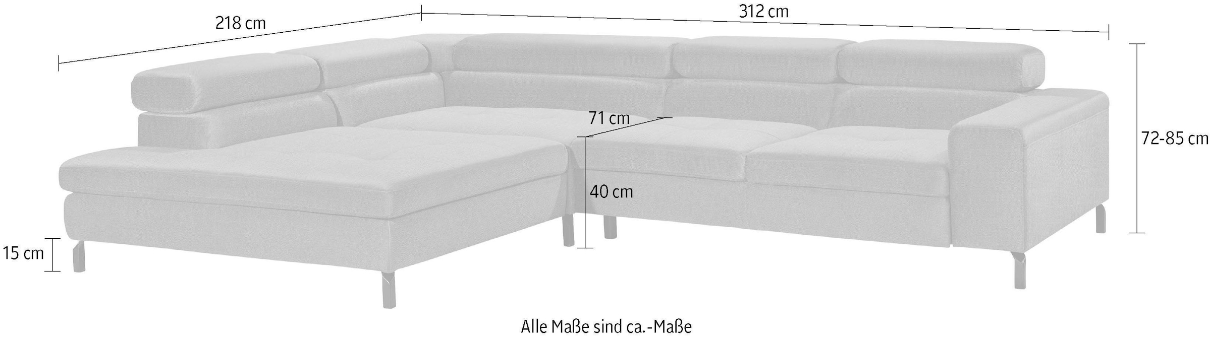 GALLERY M branded by Musterring Ecksofa »Felicia Due L-Form«, Wahlweise mit Sitzvorzug, inkl. Kopfteilverstellung, Sitzhöhe 43 cm