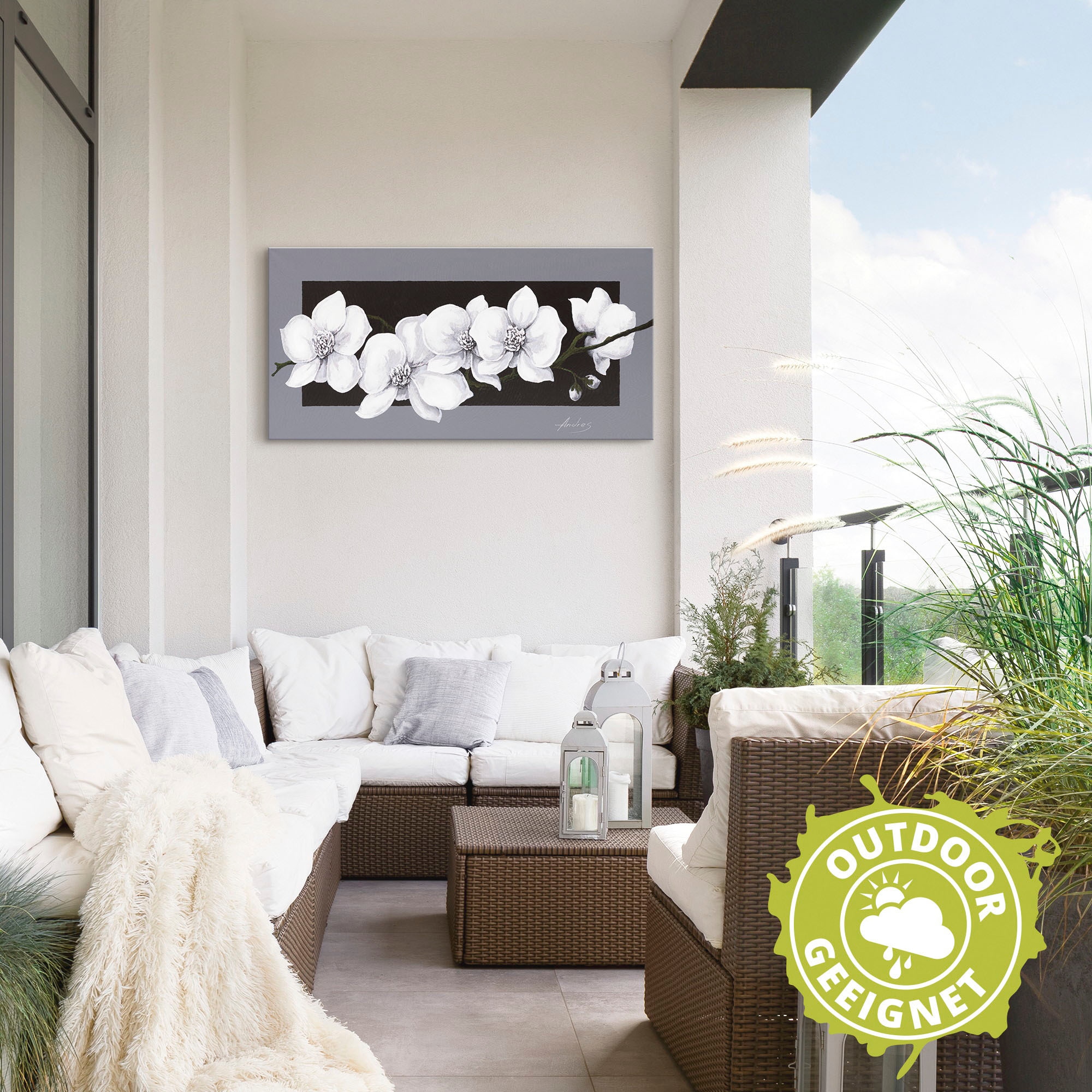 Artland Wandbild »Weiße Orchideen auf grau«, Blumen, (1 St.), als Alubild, Outdoorbild, Leinwandbild, Poster, Wandaufkleber