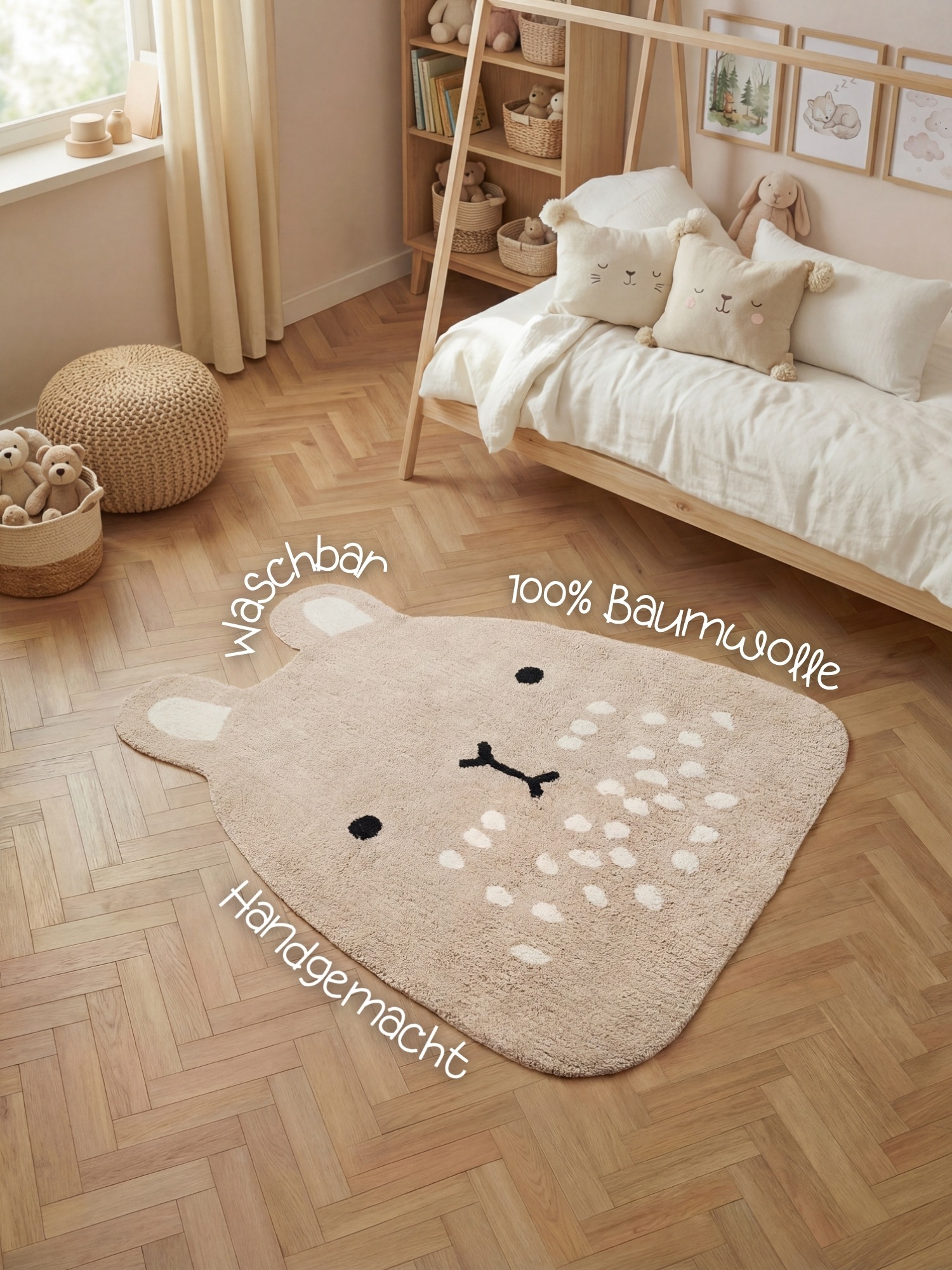 HANSE Home Kinderteppich »Pucki« Motivform 10 mm Höhe Waschbar, Handgemacht, Baumwolle, Rutschfest Spielteppich Kinderzimmer