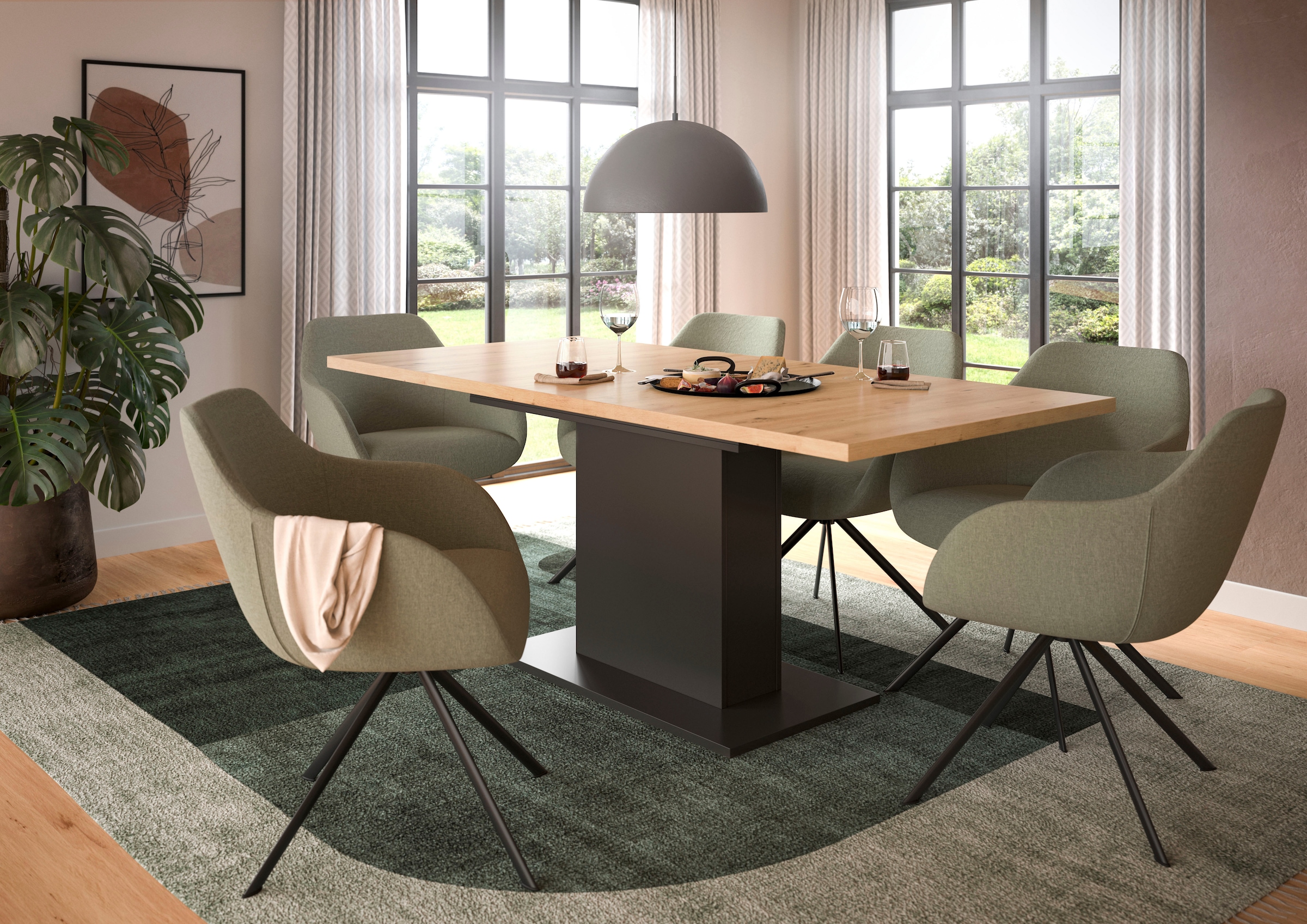Home affaire Esstisch »Motus, ausziehbar 150 -190 cm, inklusive 40 cm Einlegeplatte« Set, 1 Stk. tlg. Säulengestell mit Bodenplatte, Tisch, Küchentisch, Esszimmer, Küche