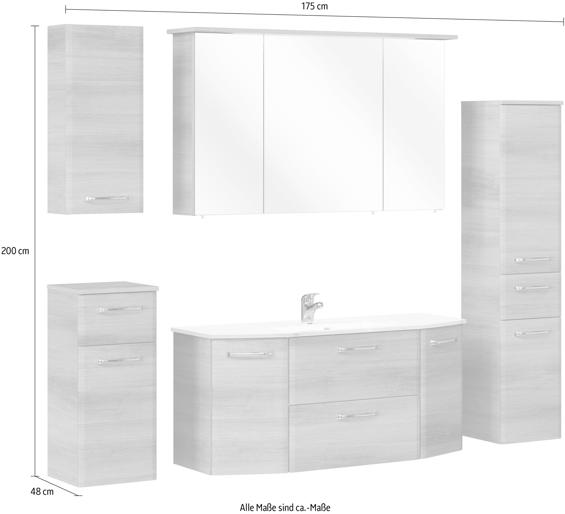 Saphir Badmöbel-Set »Quickset 5-teilig Glas-Waschtisch mit LED-Spiegelschrank, Bad-Set« 6 Stk. tlg.