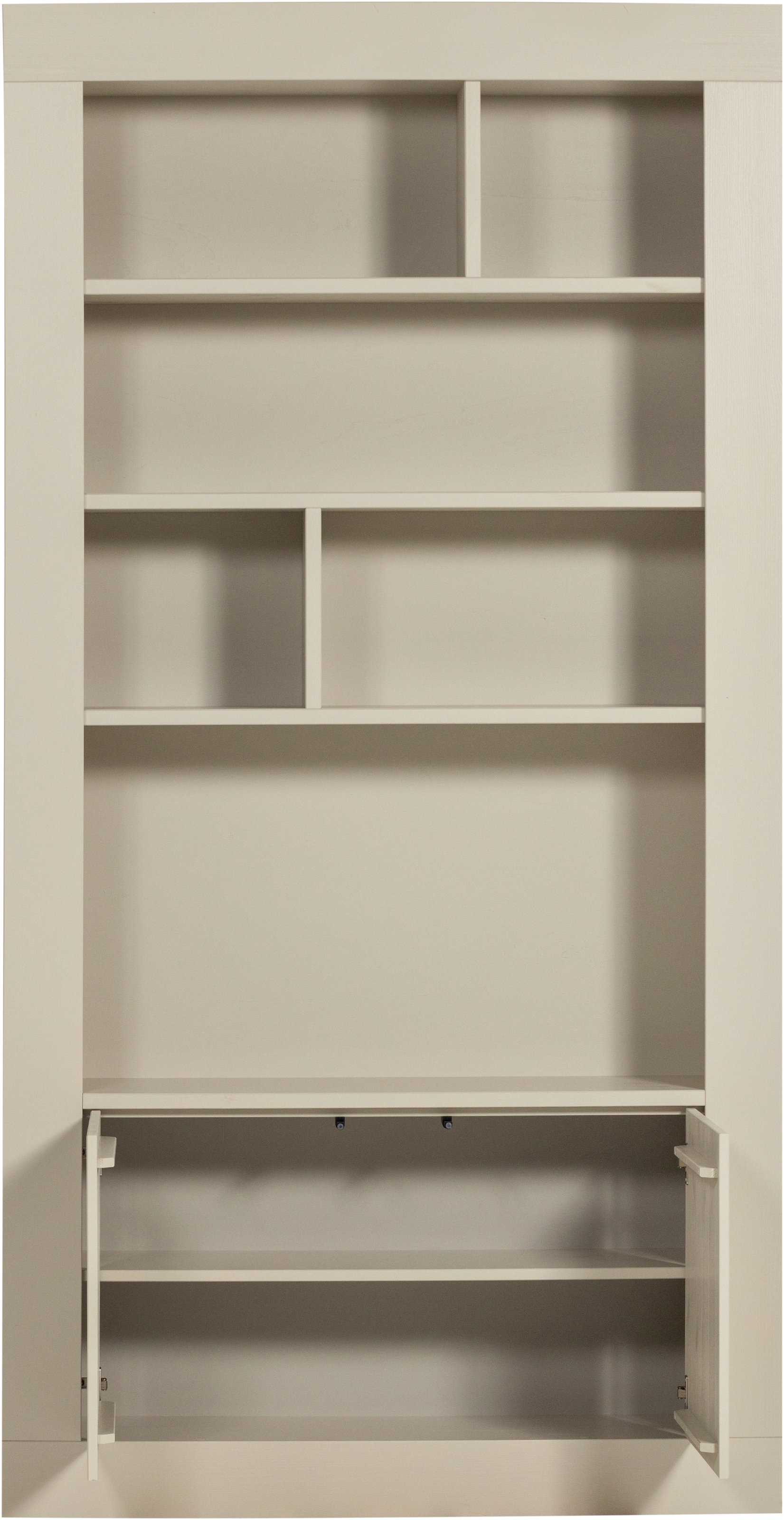 WOOOD Wandregal »Wallcover FSC®-Mix Massivkiefer mit Push-to-open B117 x T31 x H229 cm« Gespiegelt montierbar, Tragkraft 30 kg pro Einlegeboden,