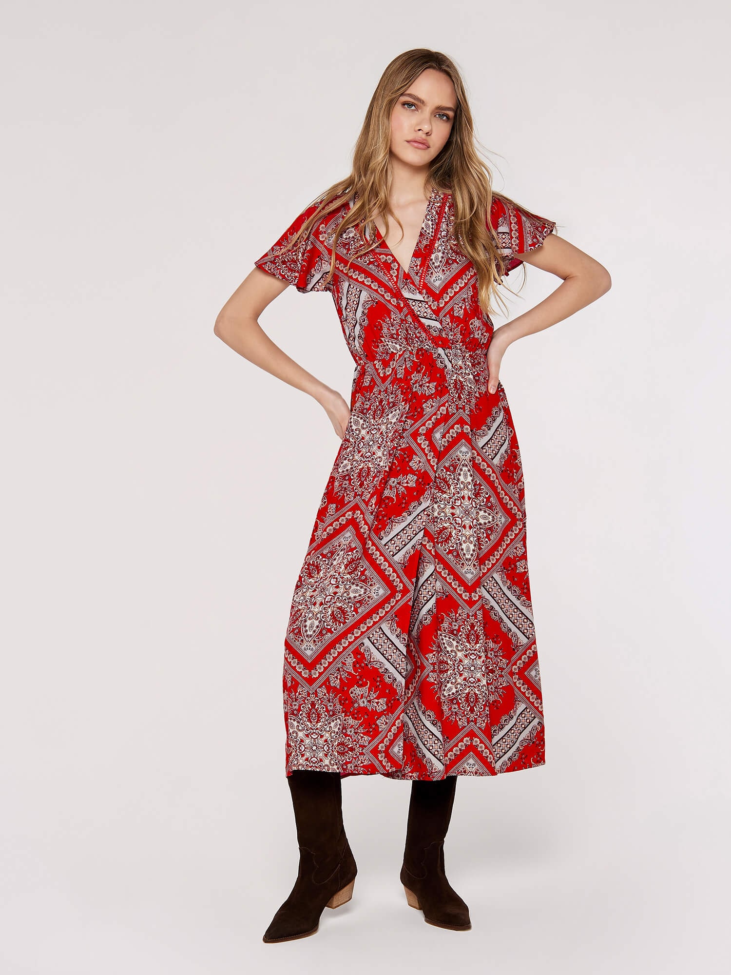 Apricot Druckkleid »Midikleid« iin Wickeloptik, mit Taillengummizug