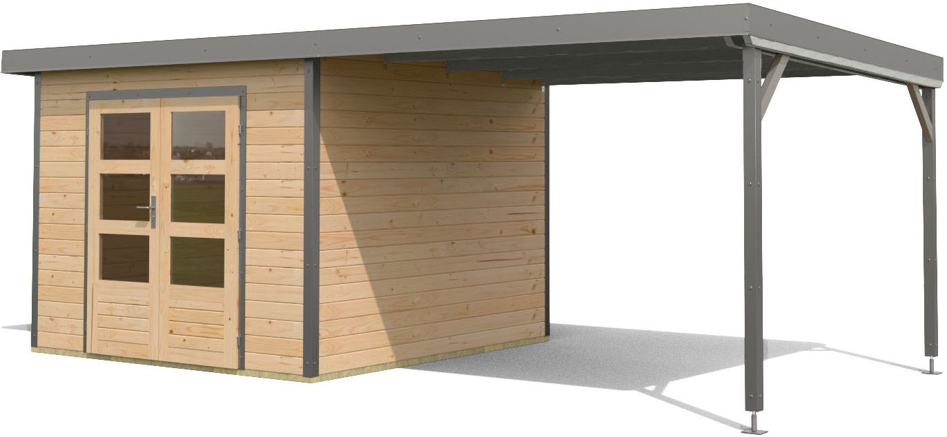 Karibu Gartenhaus »Plutino 6  SET, in verschiedenen Farben« inkl. Anbaudach