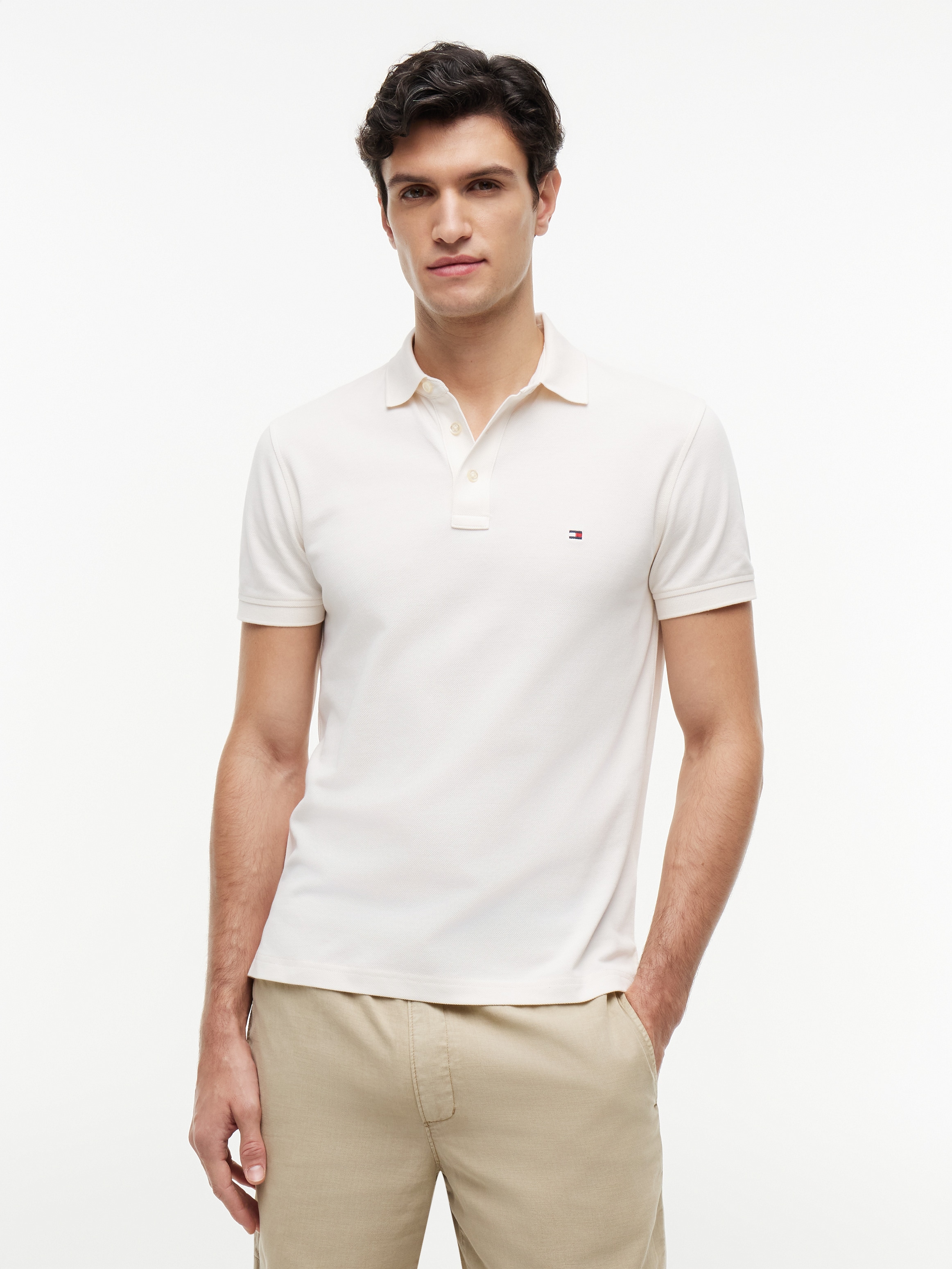 Tommy Hilfiger Poloshirt »1985 SLIM POLO mit Piqué-Struktur und Stickerei« meliert, casual, slim fit, Baumwollmix, Polokragen