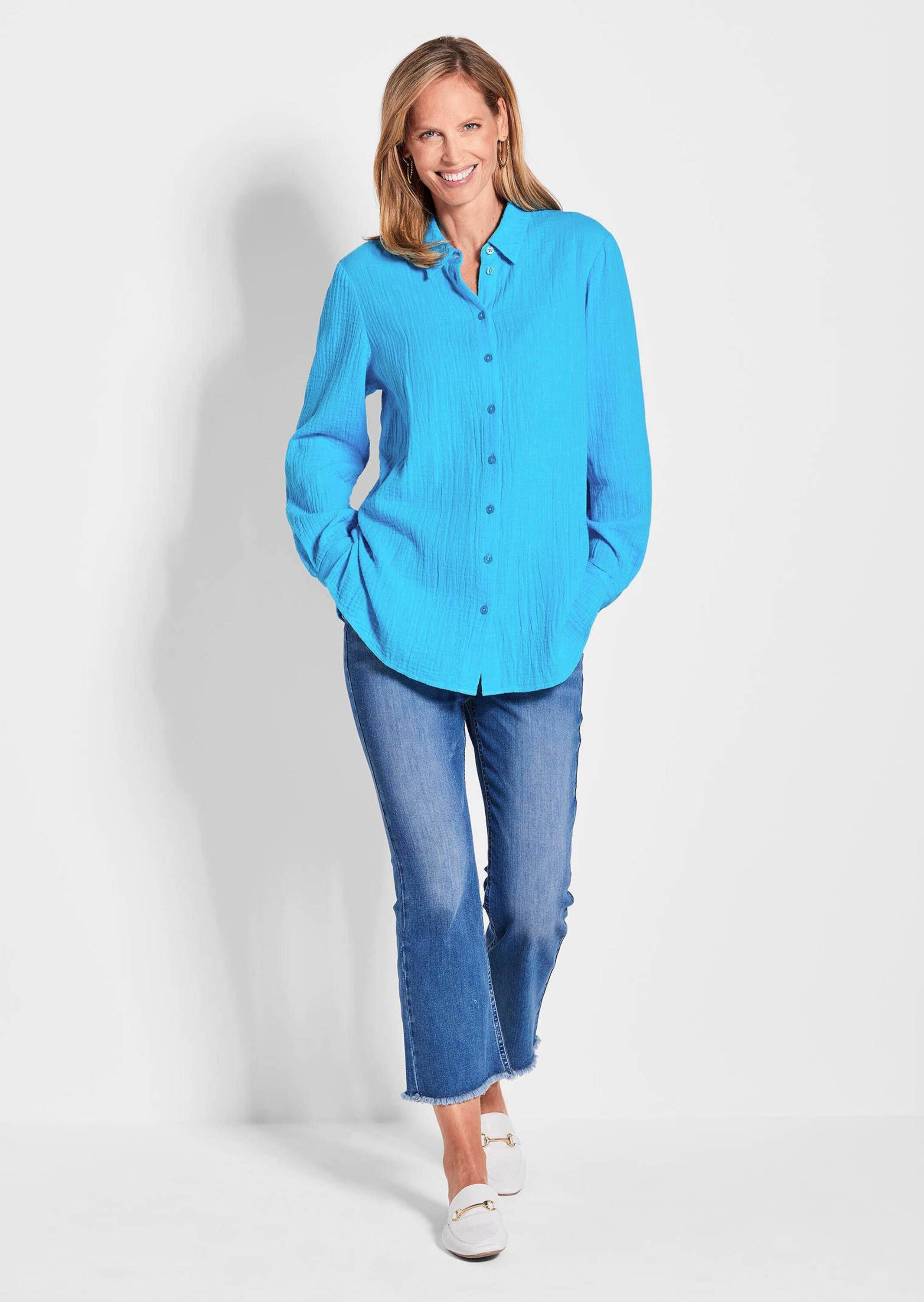 GOLDNER Hemdbluse »Kurzgröße Verlängerte Langarm Musselin-Bluse« überaus hautfreundliche Qualität