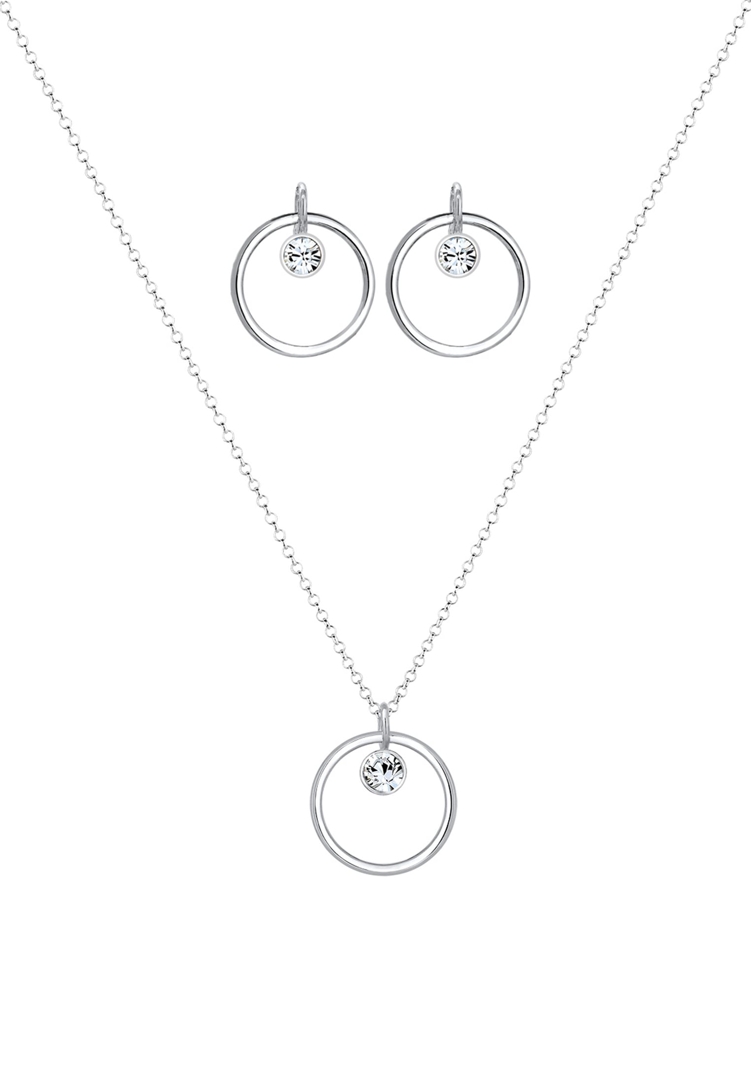 Elli Ohrring und Ketten Set »Schmuckset Kreis Glas Kristalle Weiß 925 Sterling Silber« ()