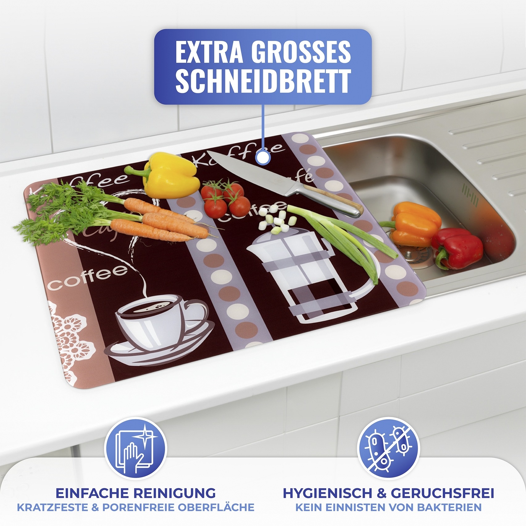 Maximex Schneide- und Abdeckplatte »Modell Kaffeeduft« Spritzschutz, Herdblende, Schneidbrett, für Glaskeramik-Kochfelder