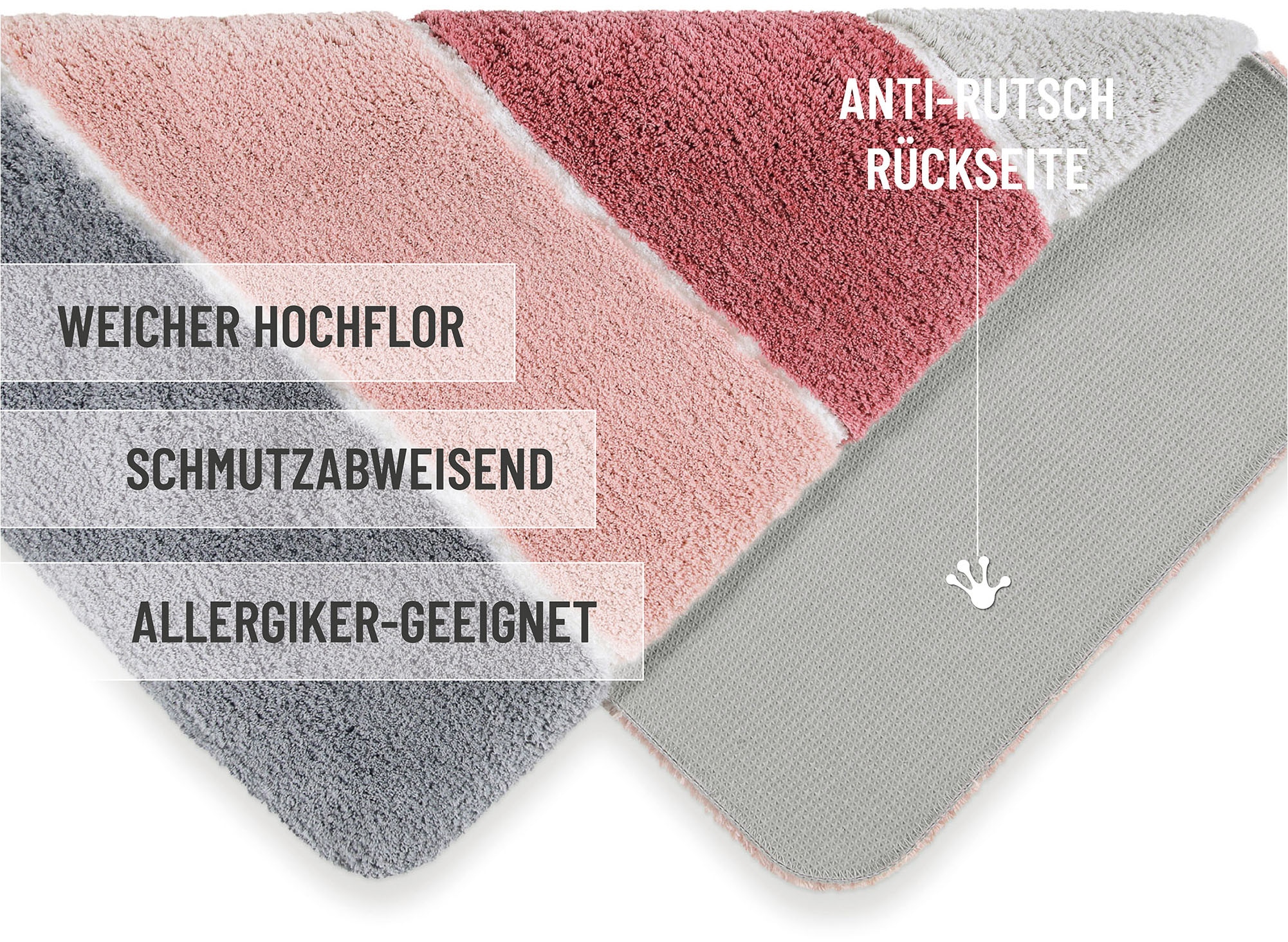 Homie Living Badematte »Rio Marina« Höhe 30 mm rutschhemmend beschichtet fußbodenheizungsgeeignet | schnell trocknend flauschiger Badteppich, modern gestreift, waschbar, Badezimmerteppich