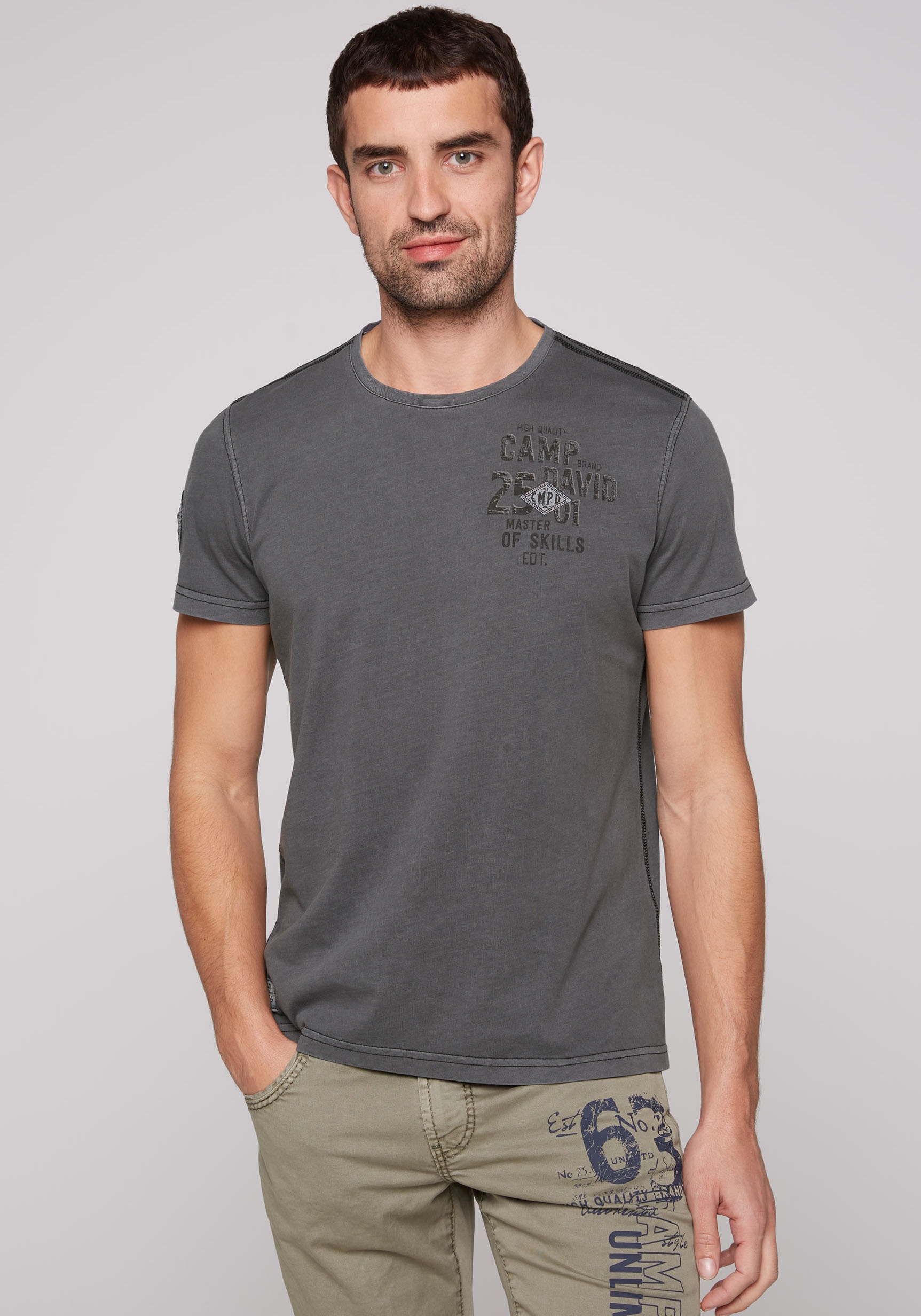 CAMP DAVID T-Shirt, mit Logo-Bestickung am Ärmel
