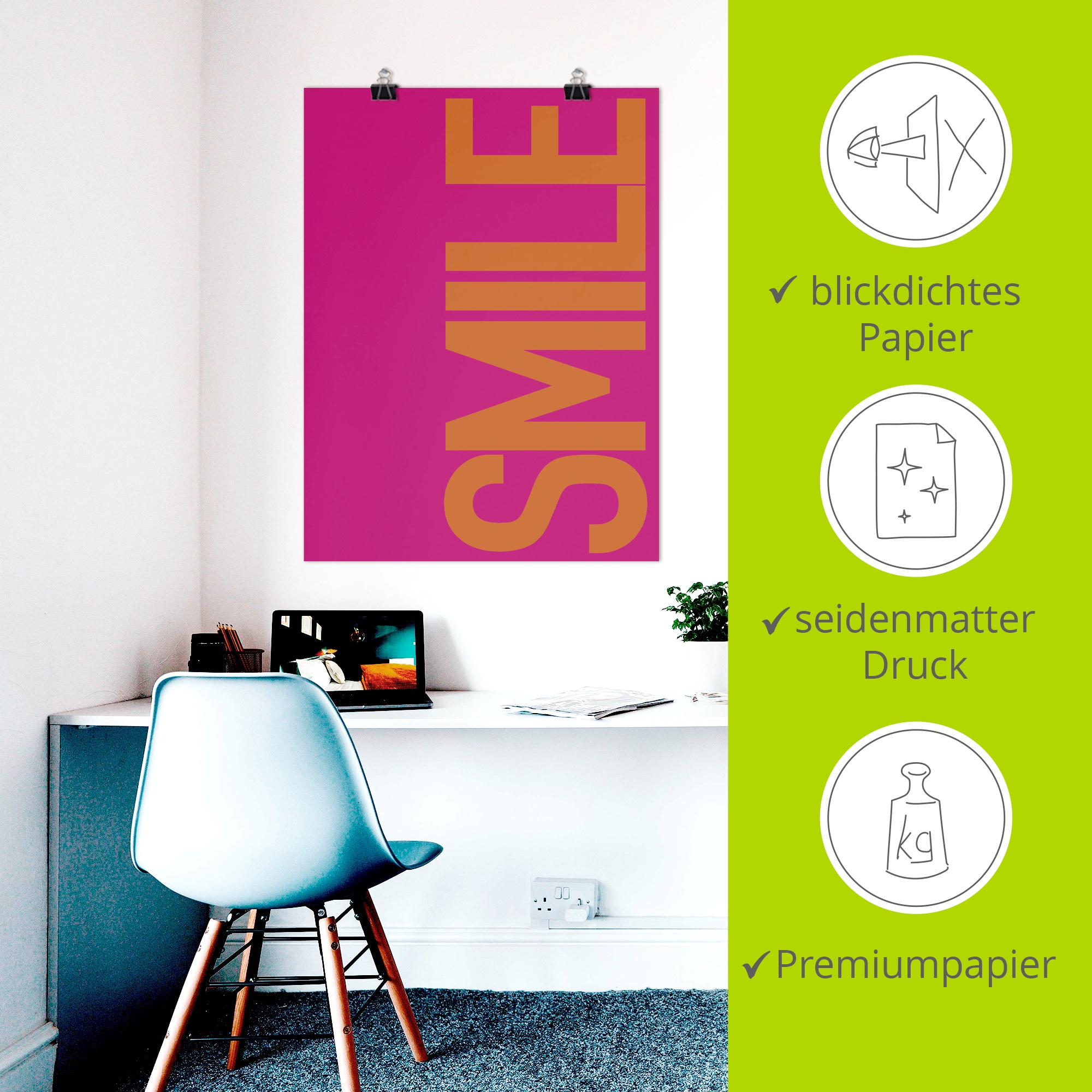 Artland Wandbild »Smile« Sprüche & Texte 1 Stk. tlg. als Alubild, Leinwandbild, Poster, Wandaufkleber in verschied. Größen