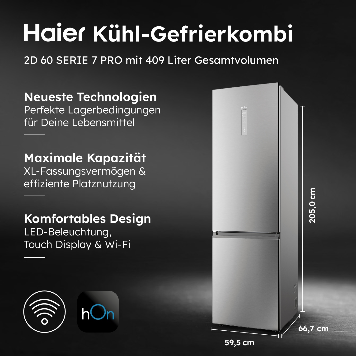 Haier Kühl-/Gefrierkombination 2D 60 SERIES 7 »HDPW7620ANPK«, Daylight: LED-Lichtsäule für optimale Sicht