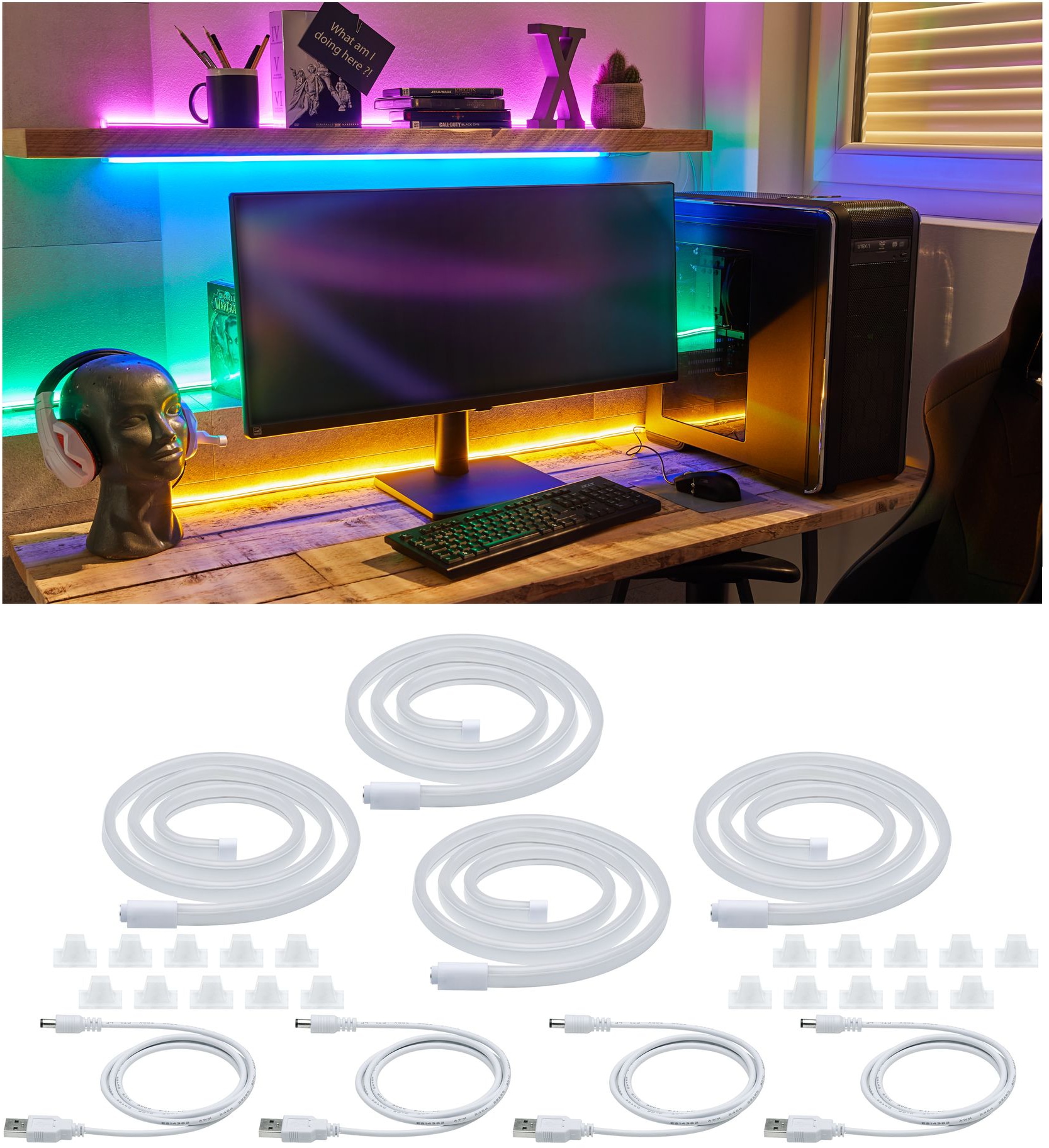 Paulmann LED-Streifen »Neon Colorflex USB Strip«, mixed box: 4x1m blau, orange, pink, grün,...