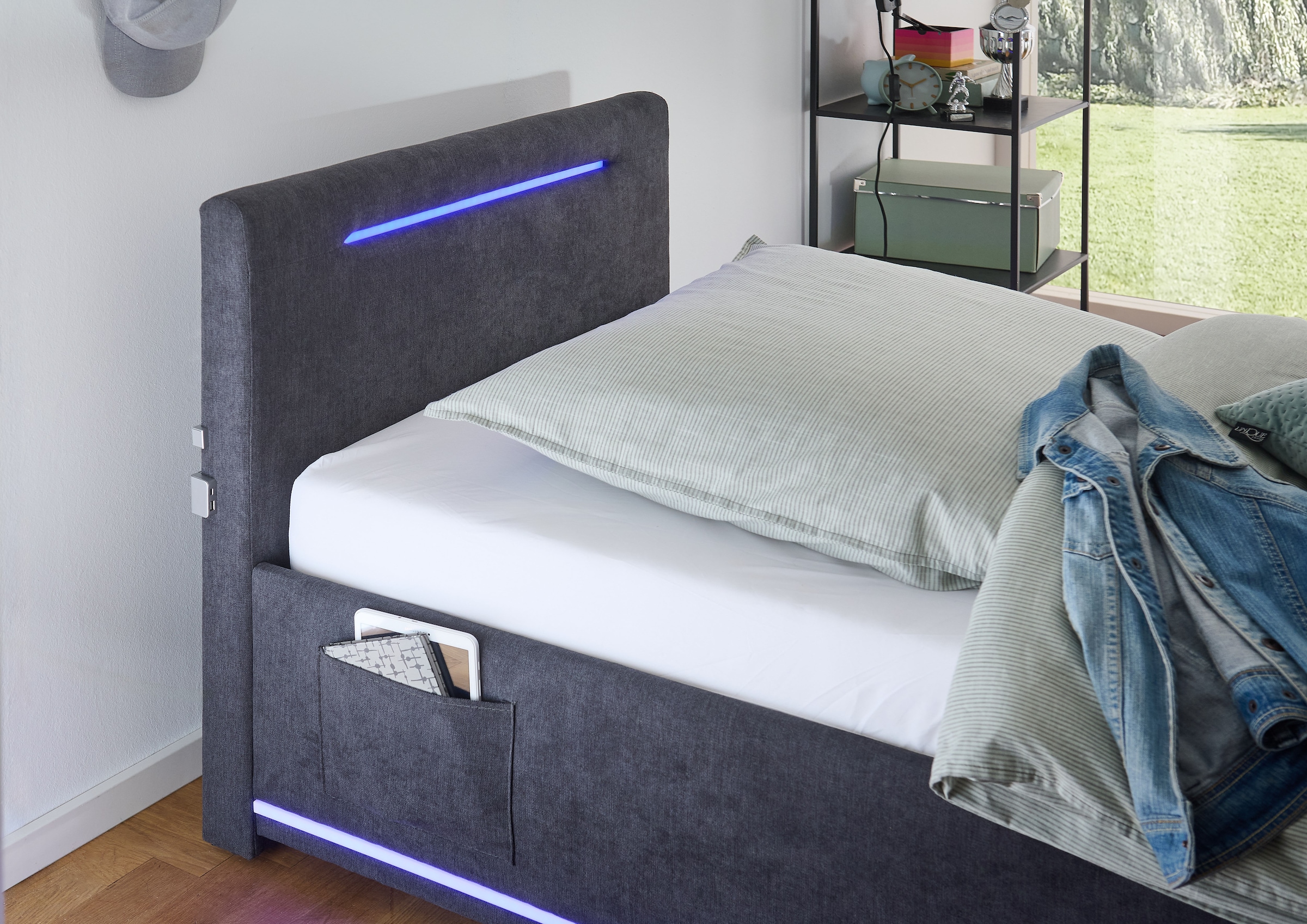 meise.möbel Polsterbett »CIRCLE inkl. LED-Beleuchtung & USB-Anschluss, wahlweise mit Bettkasten« erhältlich in den Breiten 90cm, 120cm & 140cm