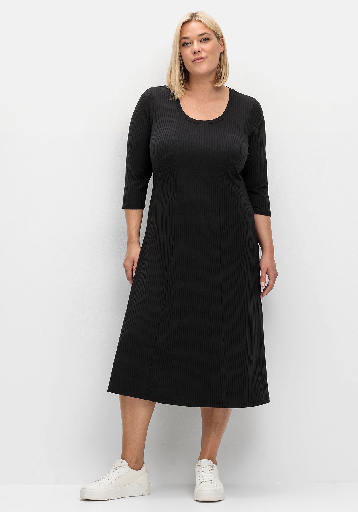 Sheego Shirtkleid »Shirtkleid aus Rippqualität, mit 3/4-Ärmeln«, aus Rippqualität, mit 3/4-Ärmeln