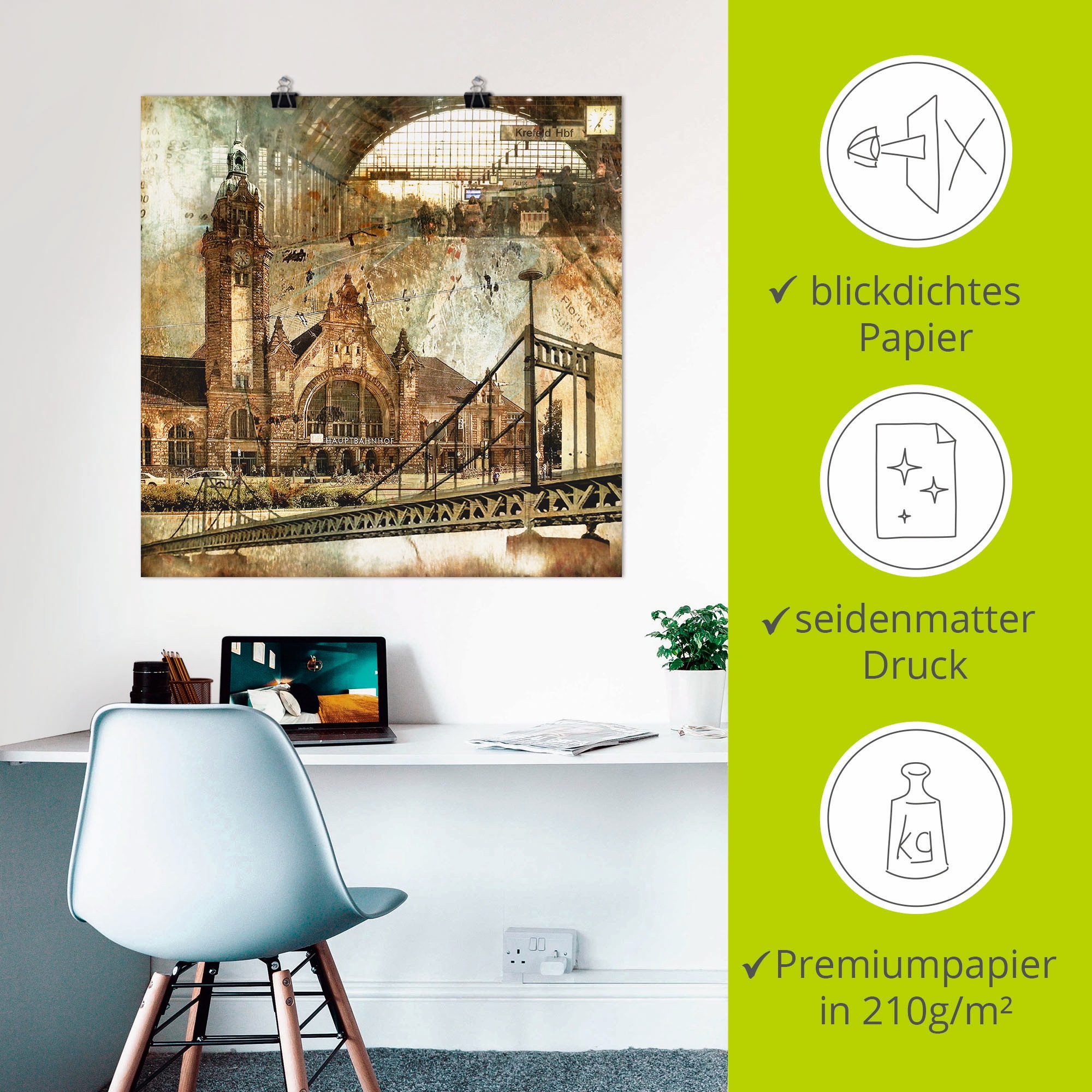 Artland Wandbild »Krefeld Skyline Abstrakte Collage« Gebäude 1 Stk. tlg. als Leinwandbild, Poster in verschied. Größen