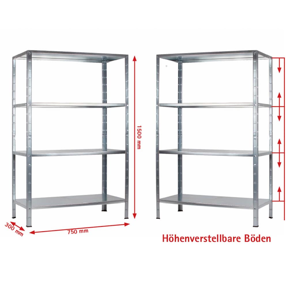 SCHULTE Regalwelt Steckregal »Haushaltsregal«, Metall verzinkt, 1370x750x300 mm, 4 Böden