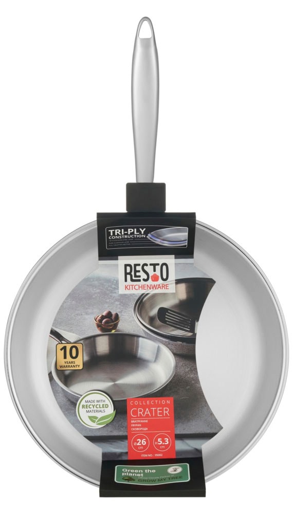 RESTO Kitchenware Bratpfanne »Crater Pfanne aus Tri-Ply (Edelstahl + Aluminium + Edelstahl) ofenfest«, Edelstahl 18/10, (1 tlg.), Energieeinsparung 25% durch die dreilagige Basis