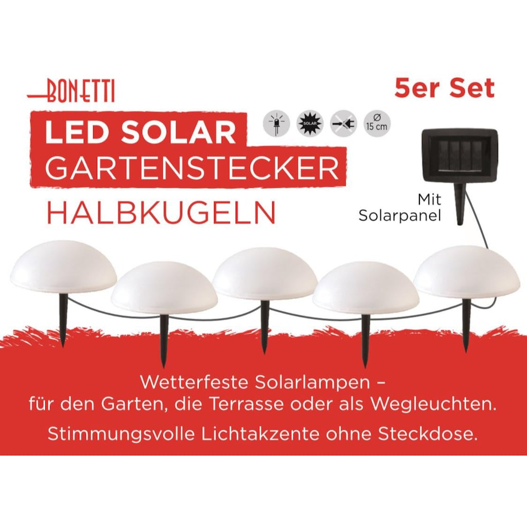 BONETTI LED Gartenleuchte »Solar Halbkugeln - 5er-Set«, LED-Board, Warmweiß, mit separatem Solarpanel