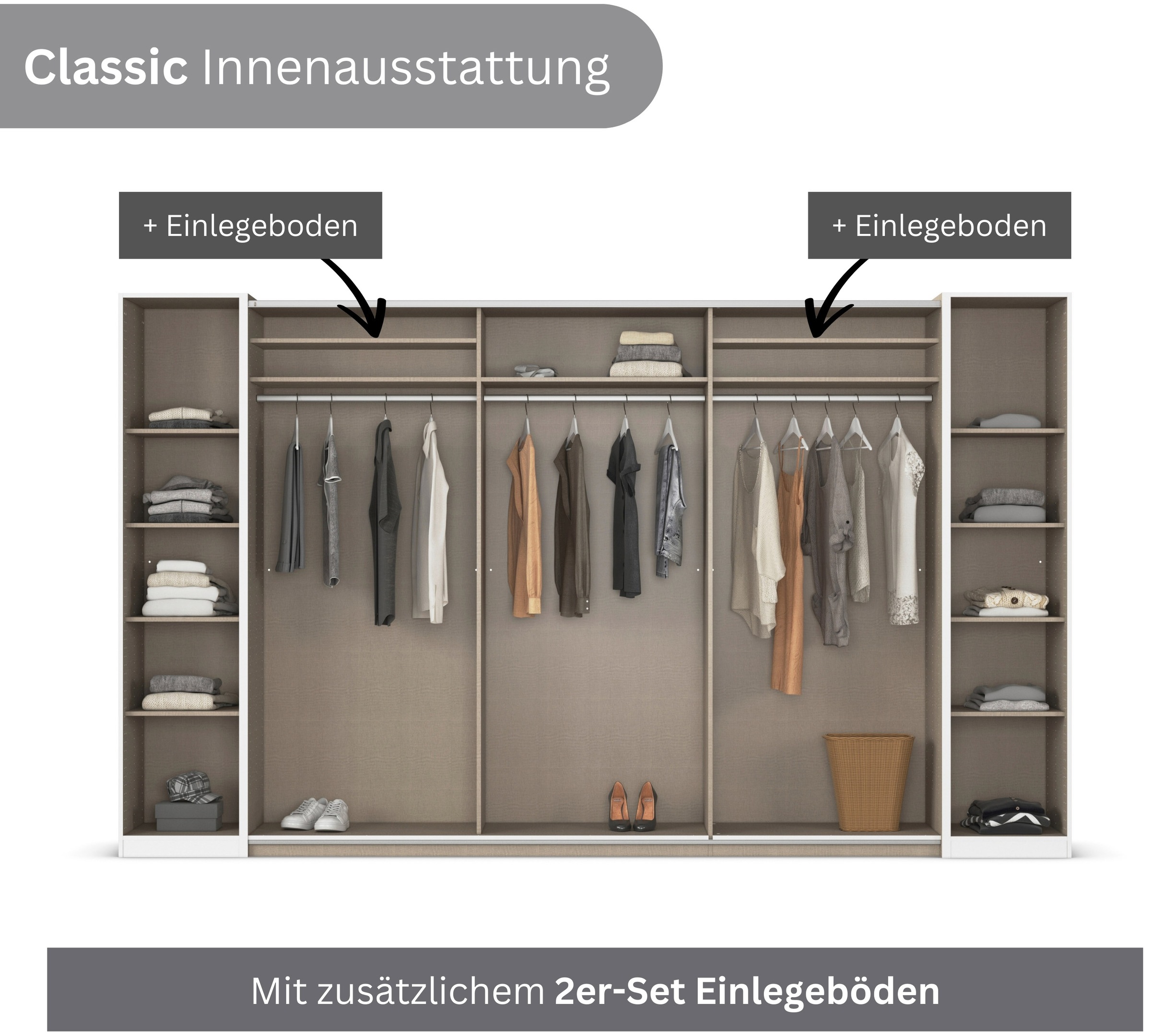rauch Schwebetürenschrank »Kleiderschrank Drehtürenschrank Schrank Garderobe KRONACH« in 3 Ausstattungen BASIC/CLASSIC/PREMIUM, Breiten 225/268/311/354 cm,  Kombischrank optional mit 1 oder 2 Spiegel viele Böden MADE IN GERMANY