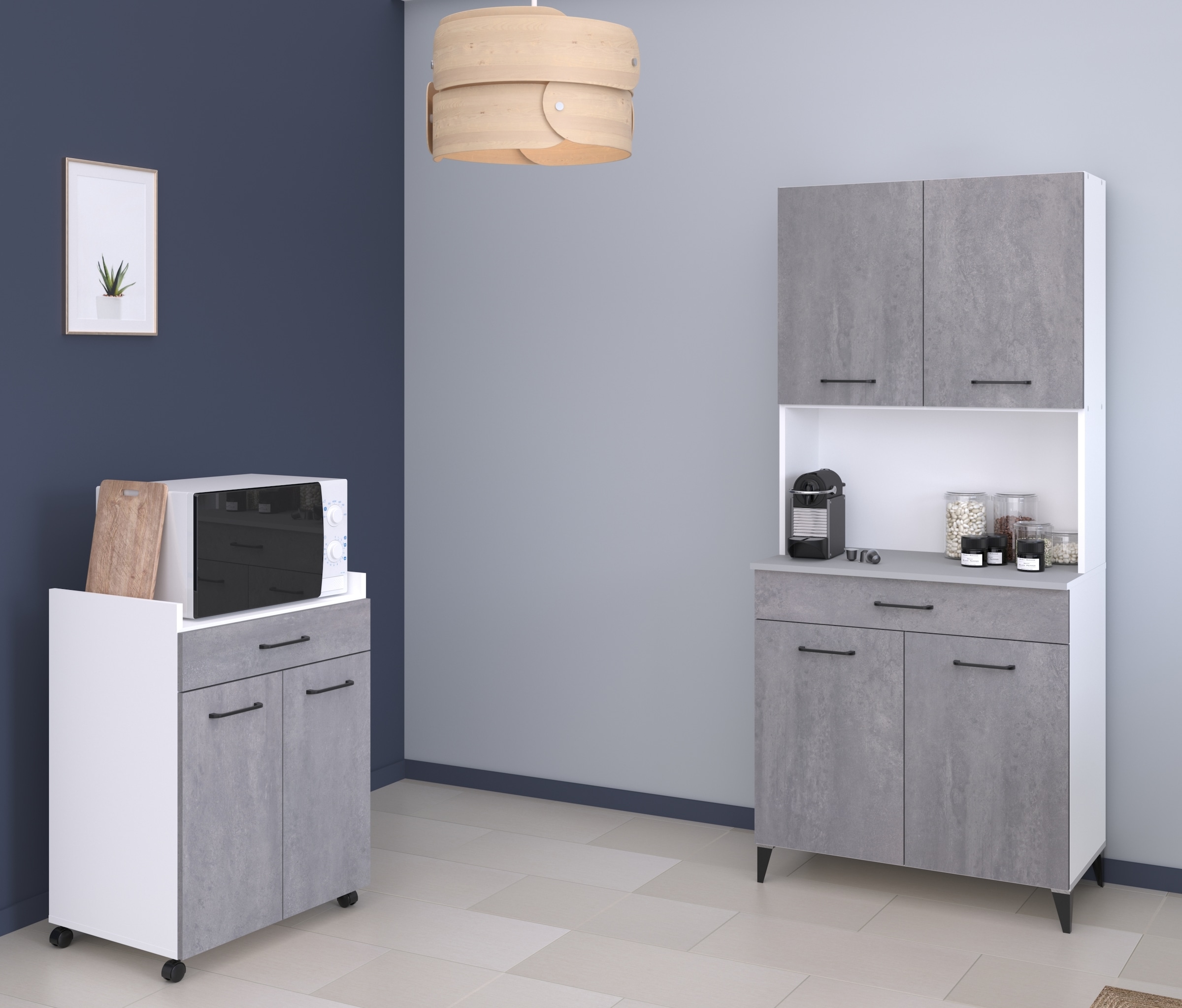 Parisot Mehrzweckschrank-Set, (2 St., Buffetschrank und Beistellschrank auf Rollen)