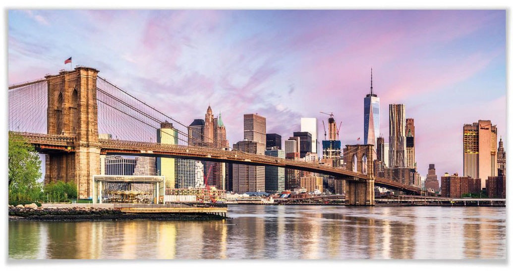 Poster »Manhattan Skyline Brooklyn Bridge«, New York, (1 St.), Poster ohne Bilderrahmen