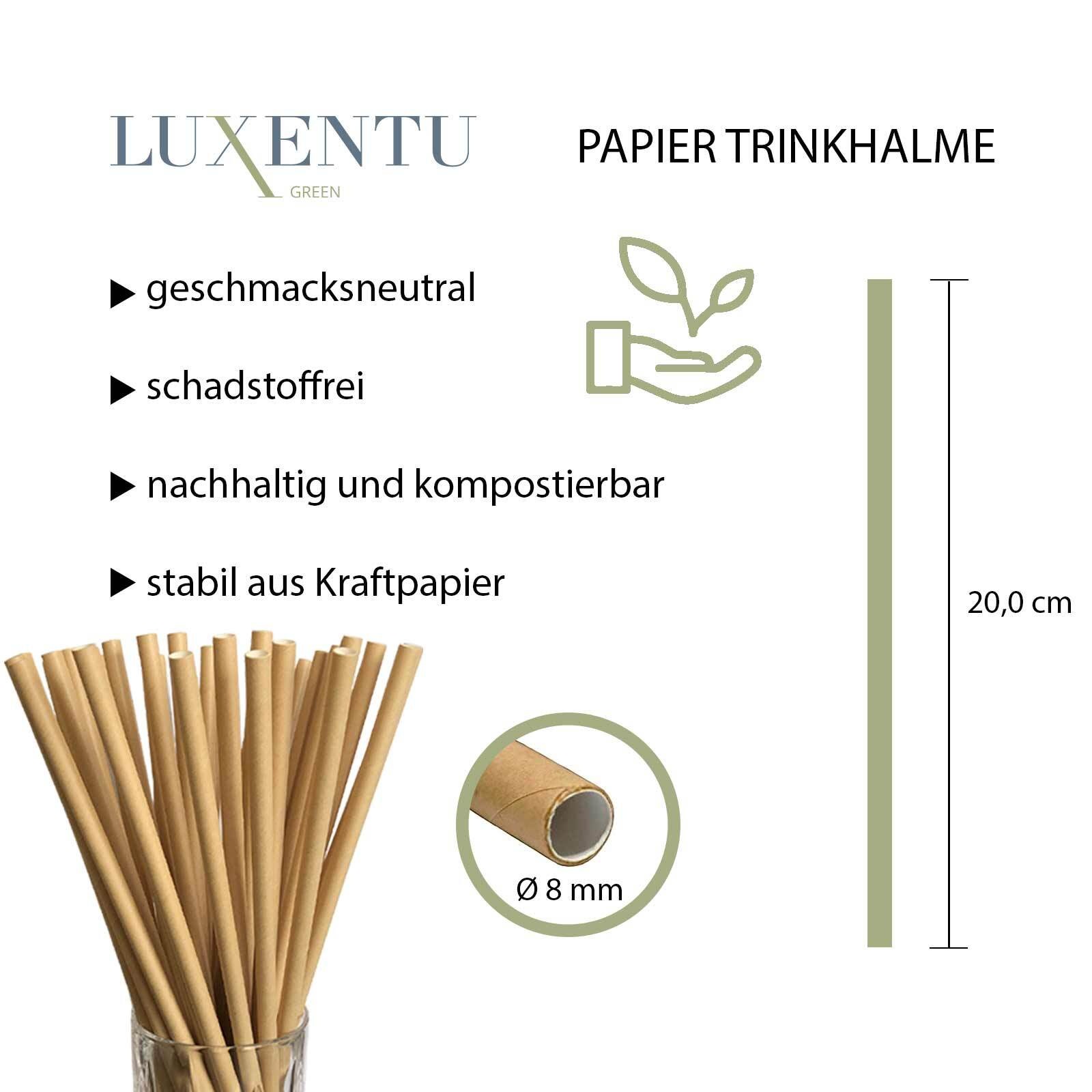 LUXENTU Trinkhalme »Papier-Trinkhalme Jumbo 20 cm 100er Set« Aus stabilem und hochwertigem Papier, ungebleicht, frei von Chemikalien, 100% biologisch abbaubar, absolut geschmacksneutral