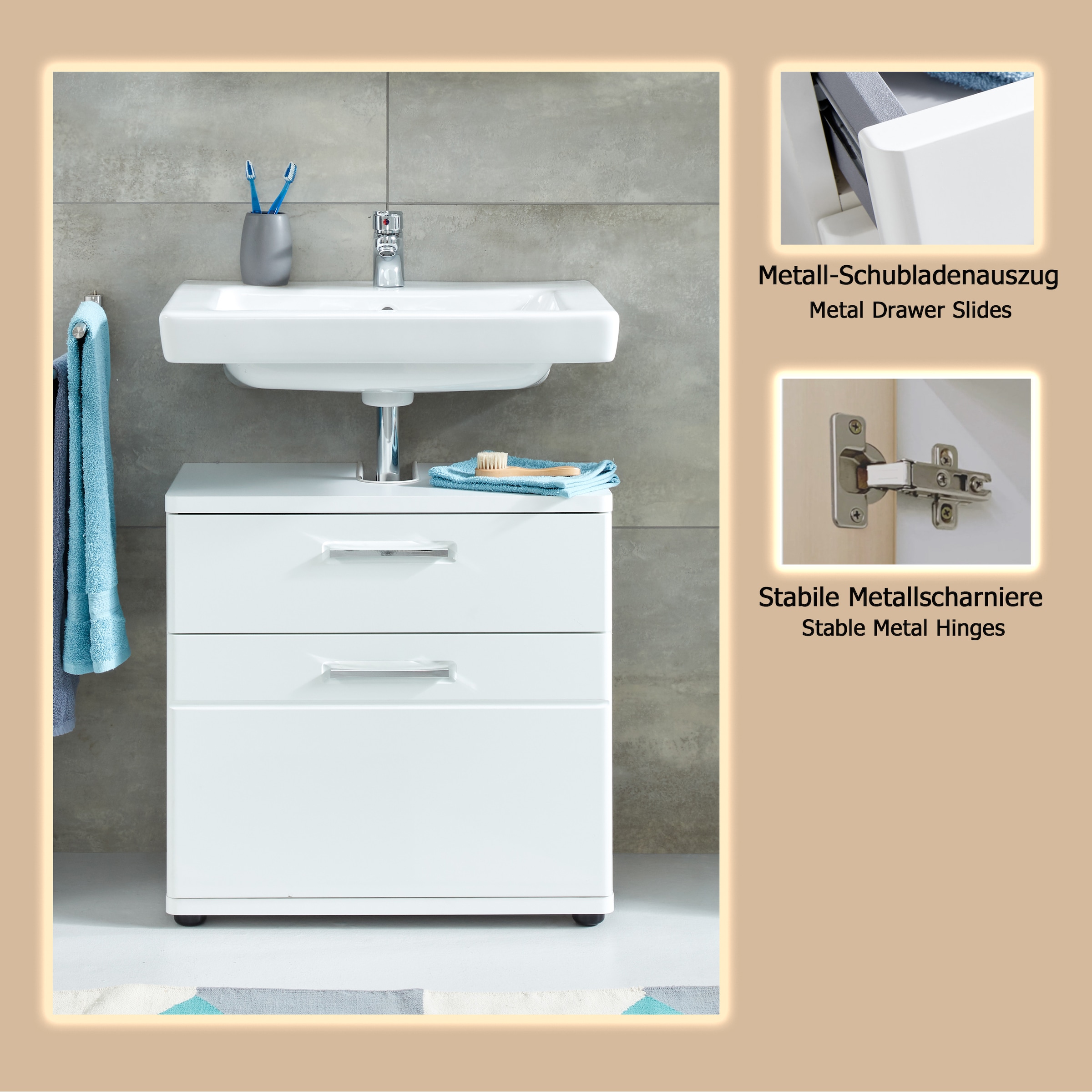 welltime Waschbeckenunterschrank »Mora« Waschbeckenunterschrank mit Klappe - (B/T/H) 60/38/58 cm