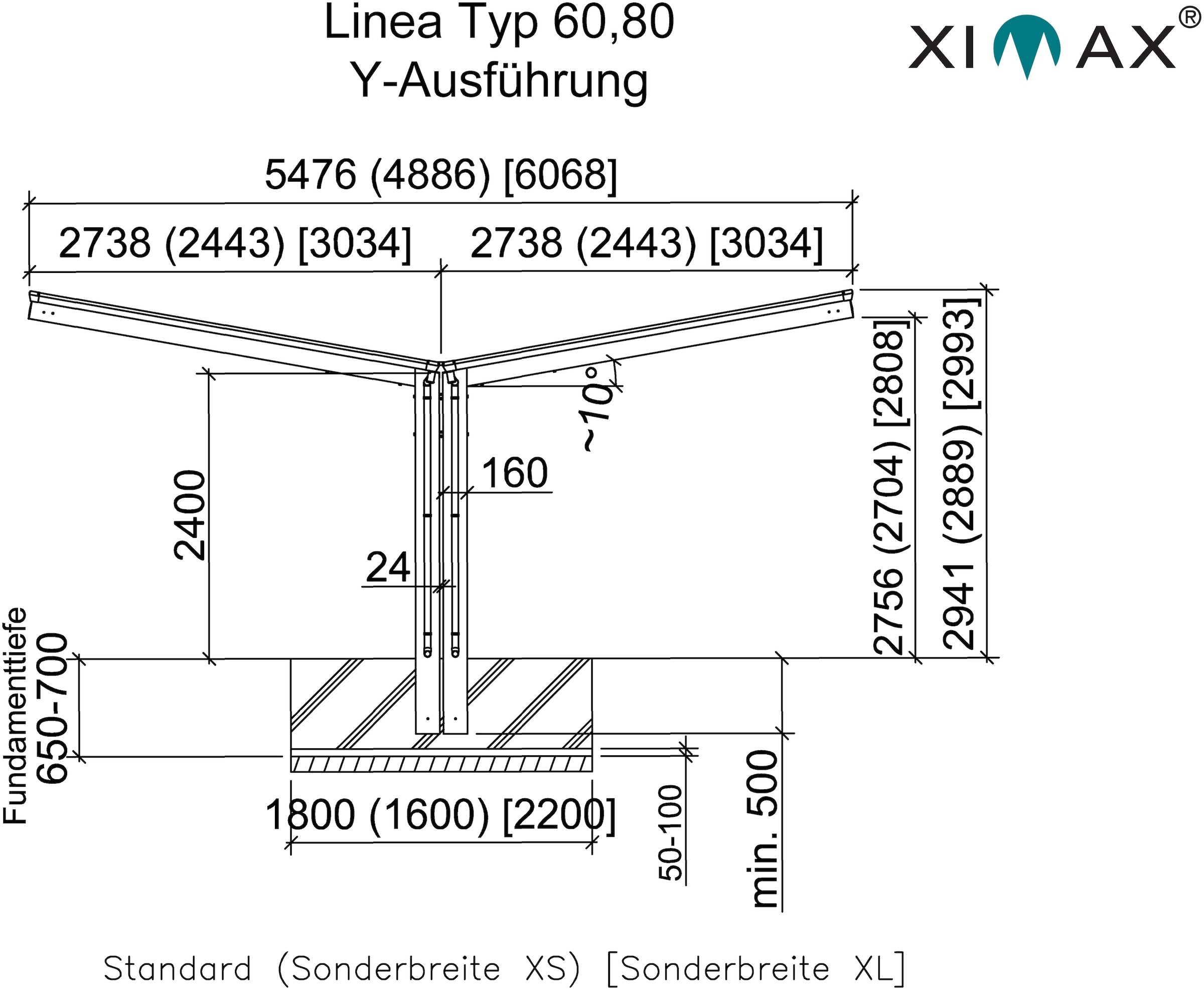 Ximax Doppelcarport »Linea Typ 80 Y-Edelstahl-Look«, Aluminium, 532 cm, edelstahlfarben, Aluminium